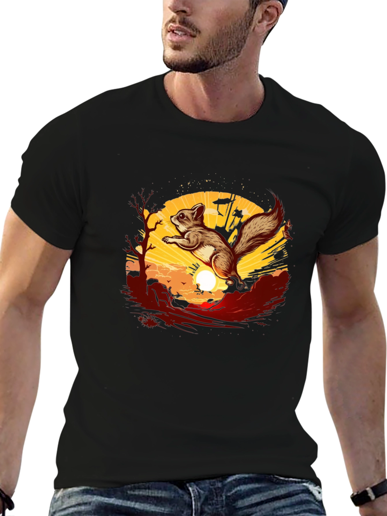 Squirrel Sunset Graphic Tee - Black