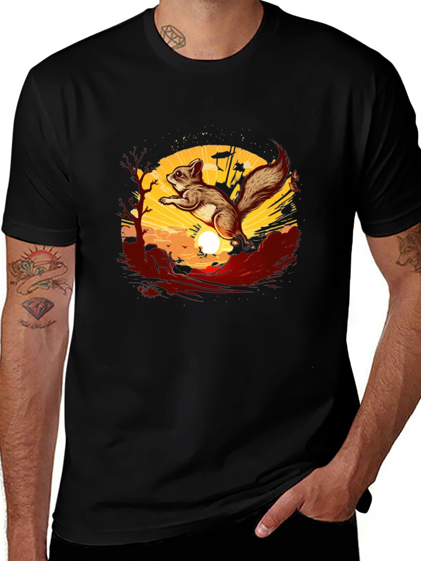 Squirrel Sunset Graphic Tee - Black
