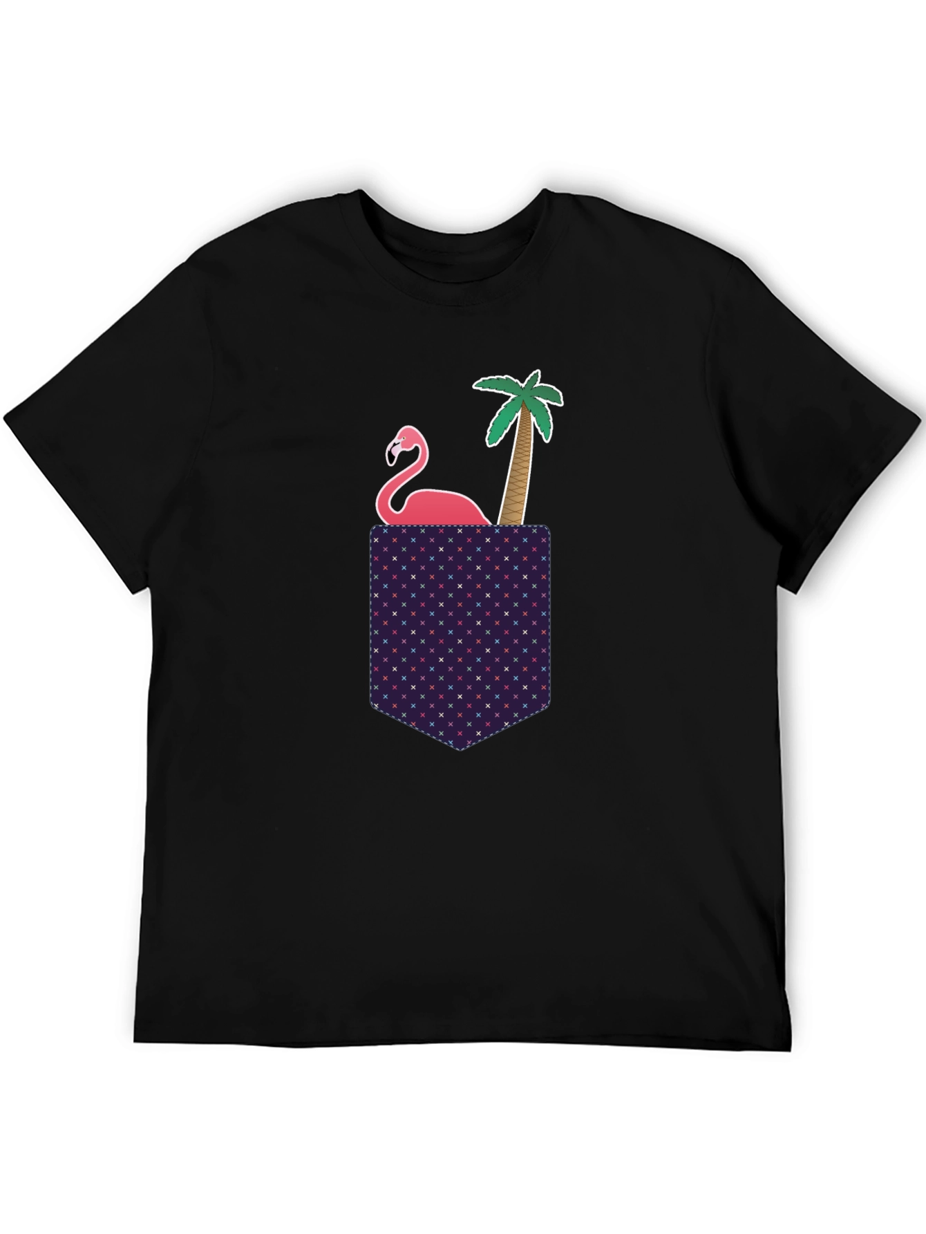 Novelty Flamingo Pocket T-Shirt - Tropical Palm Tee