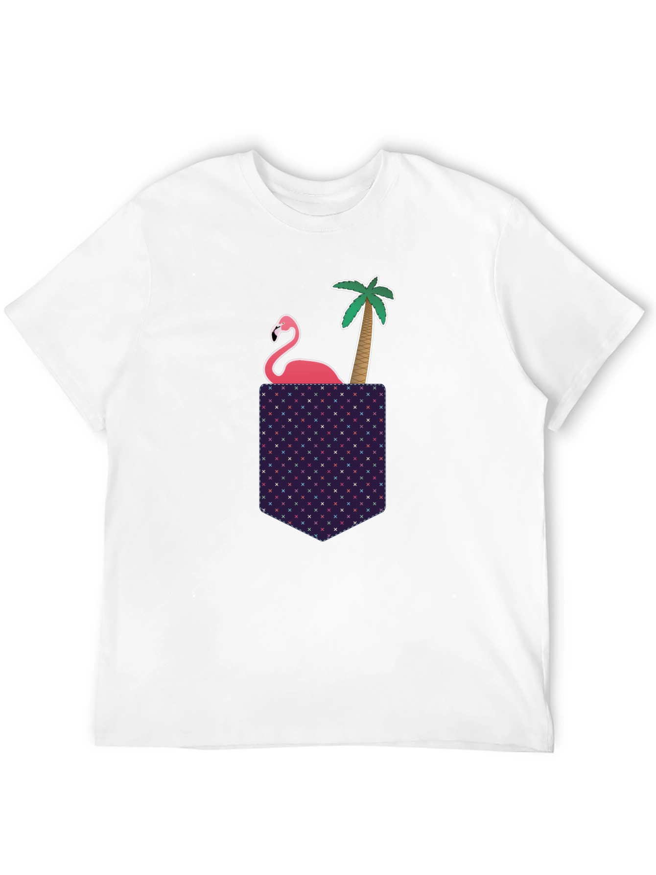 Novelty Flamingo Pocket T-Shirt - Tropical Palm Tee