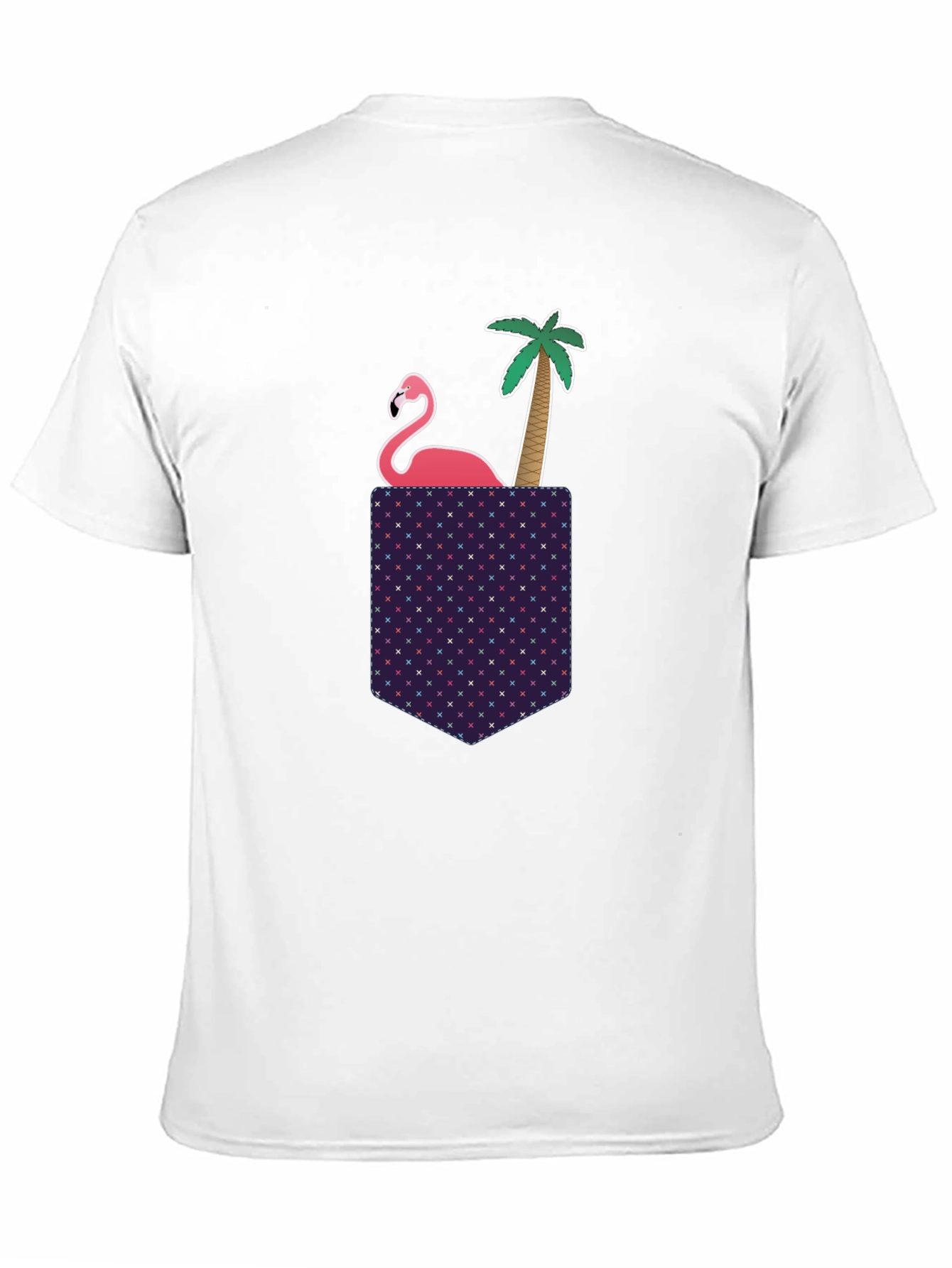 Novelty Flamingo Pocket T-Shirt - Tropical Palm Tee