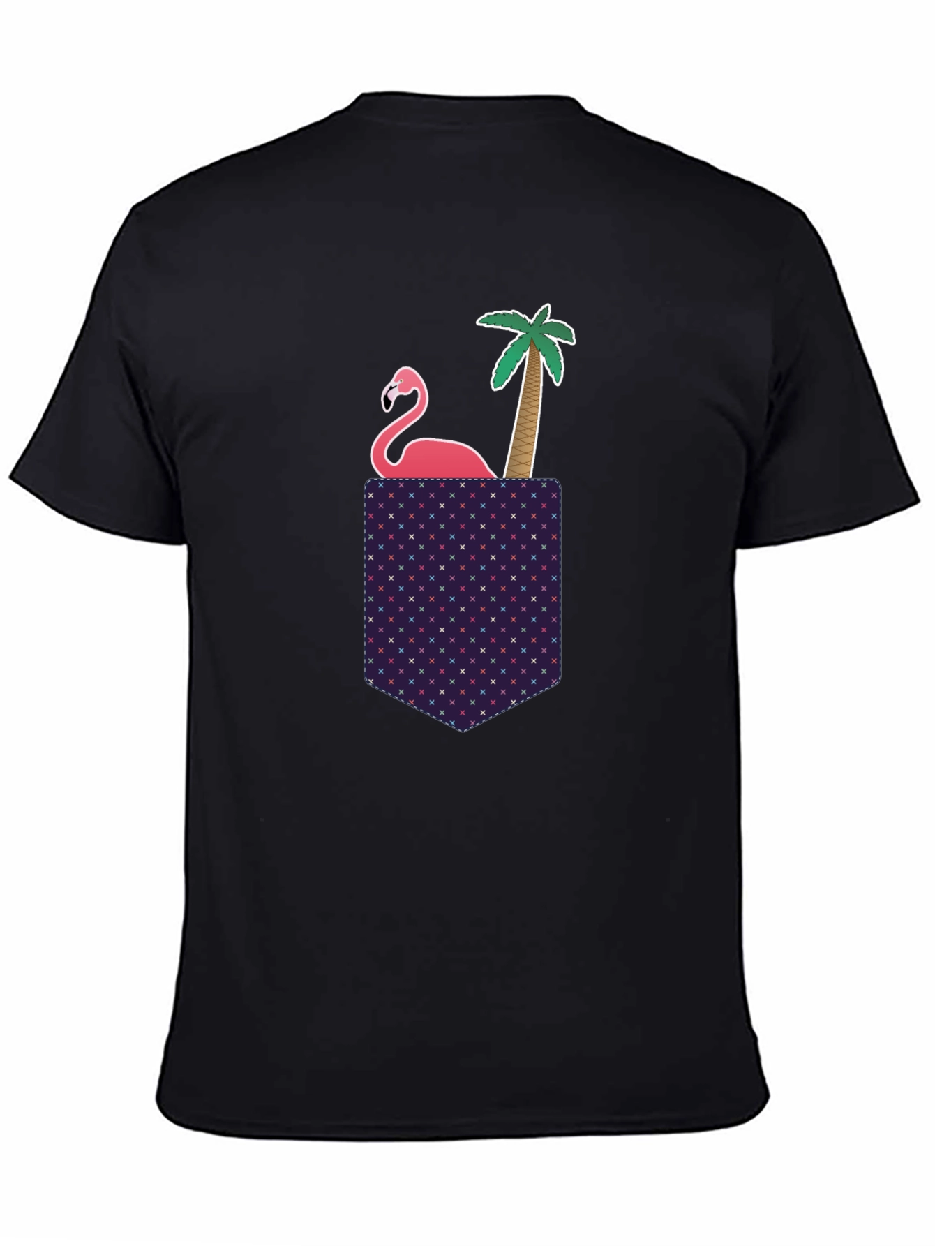 Novelty Flamingo Pocket T-Shirt - Tropical Palm Tee