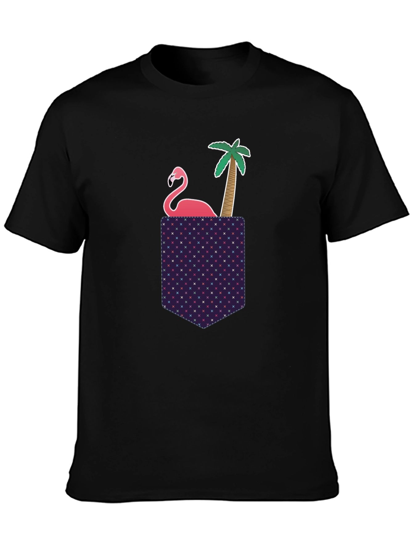 Novelty Flamingo Pocket T-Shirt - Tropical Palm Tee
