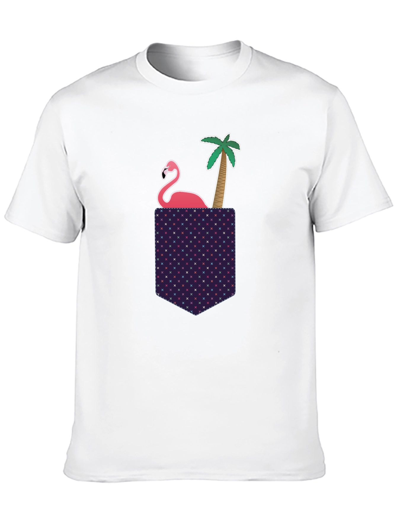 Novelty Flamingo Pocket T-Shirt - Tropical Palm Tee