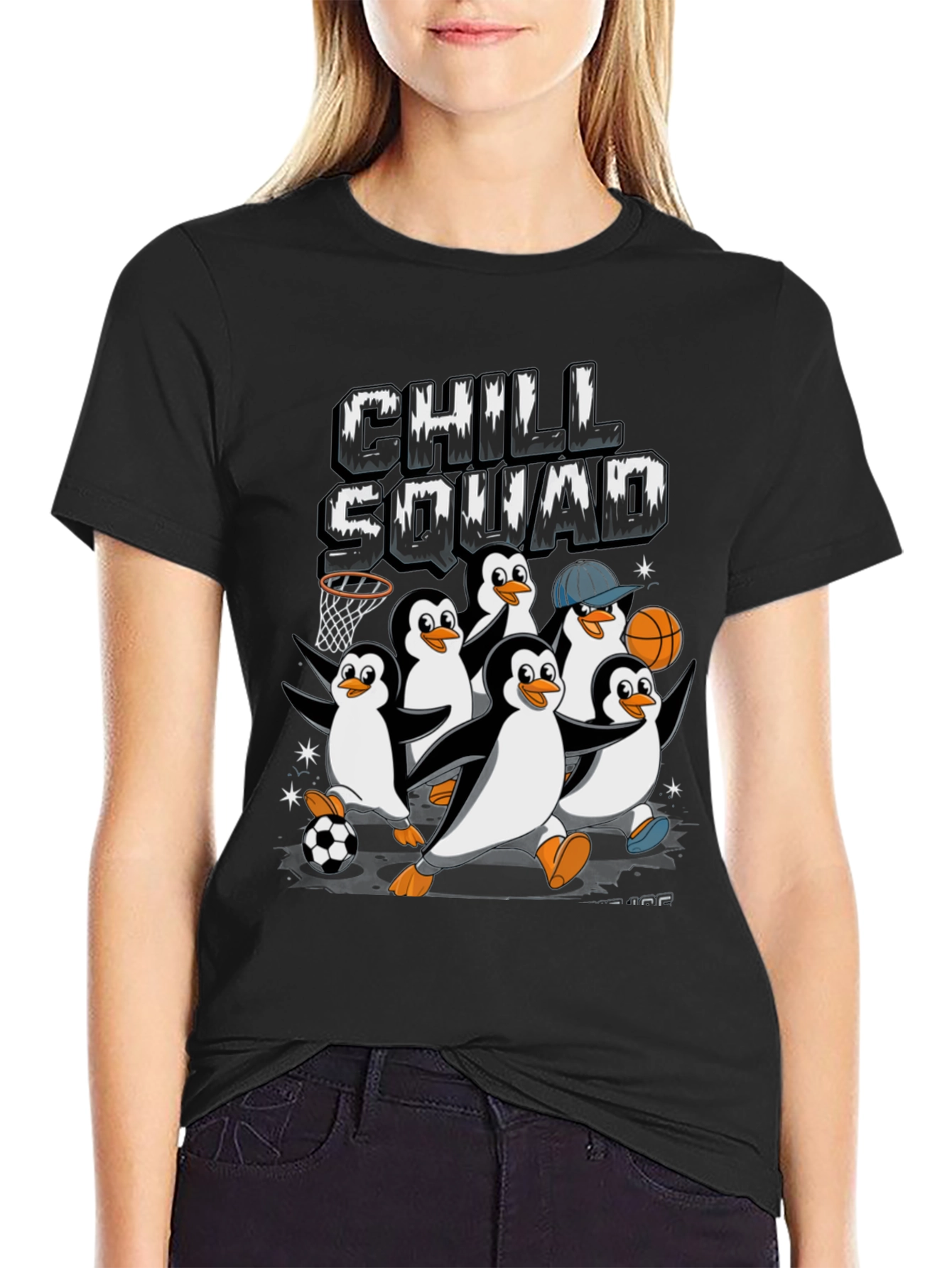 Chill Squad Penguin Graphic Tee - Black