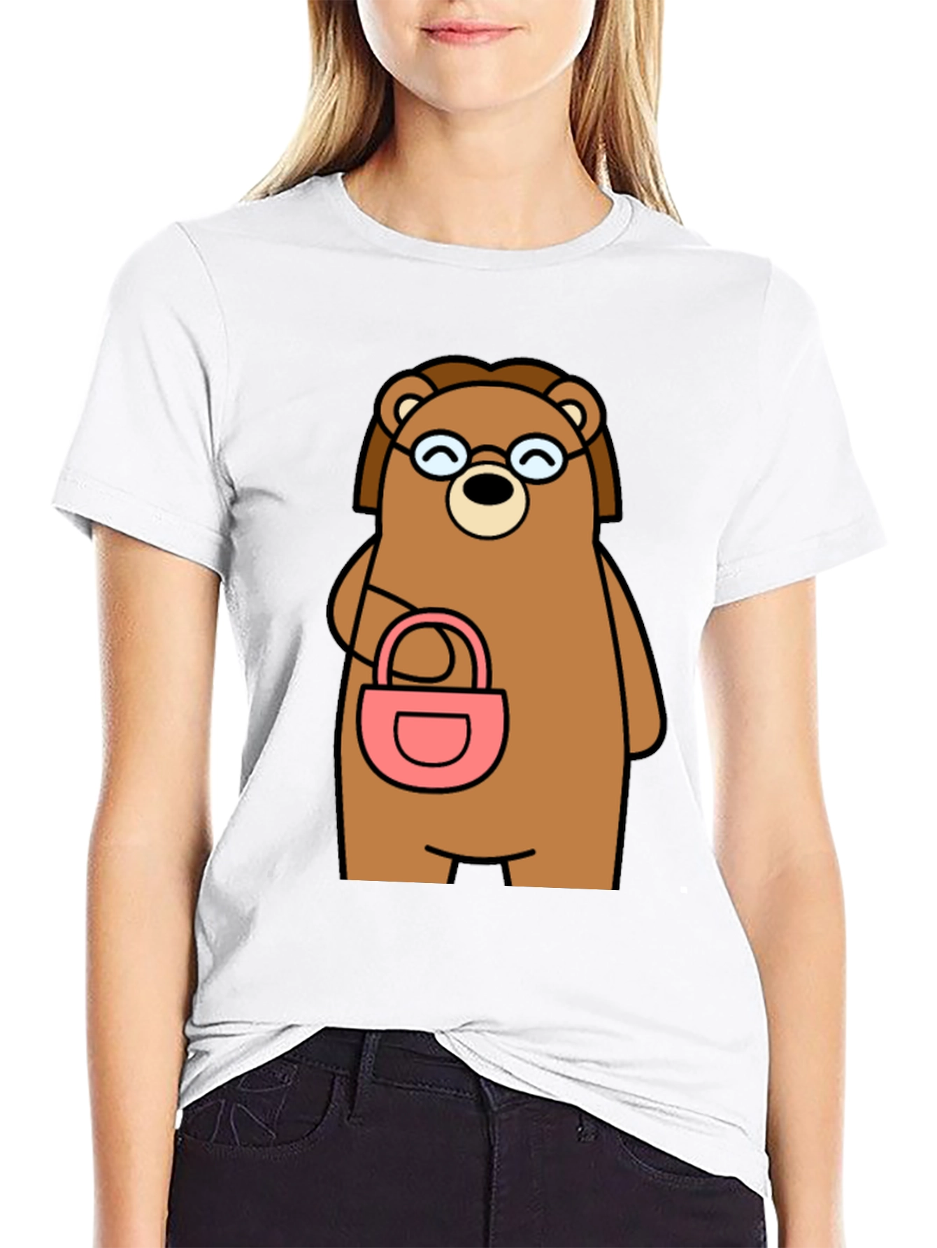 Cartoon Bear with Purse Graphic T-Shirt