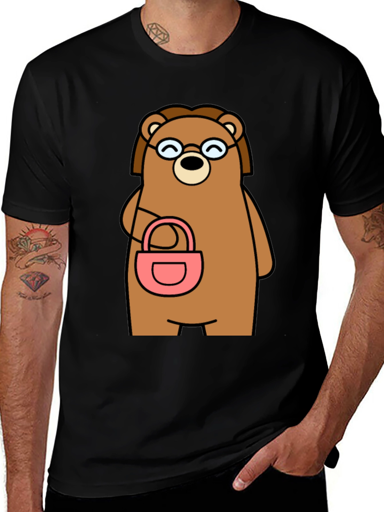 Cartoon Bear with Purse Graphic T-Shirt