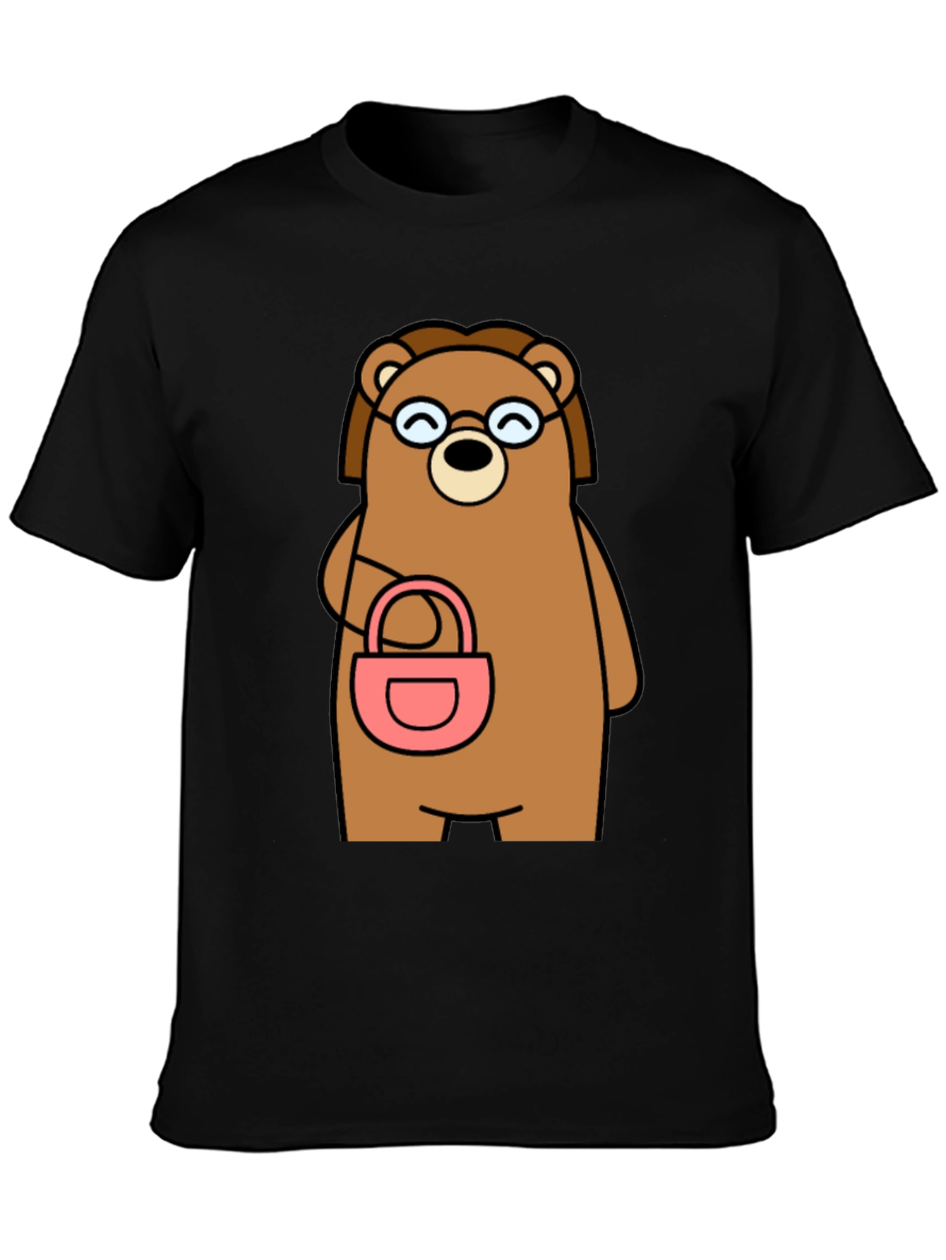 Cartoon Bear with Purse Graphic T-Shirt
