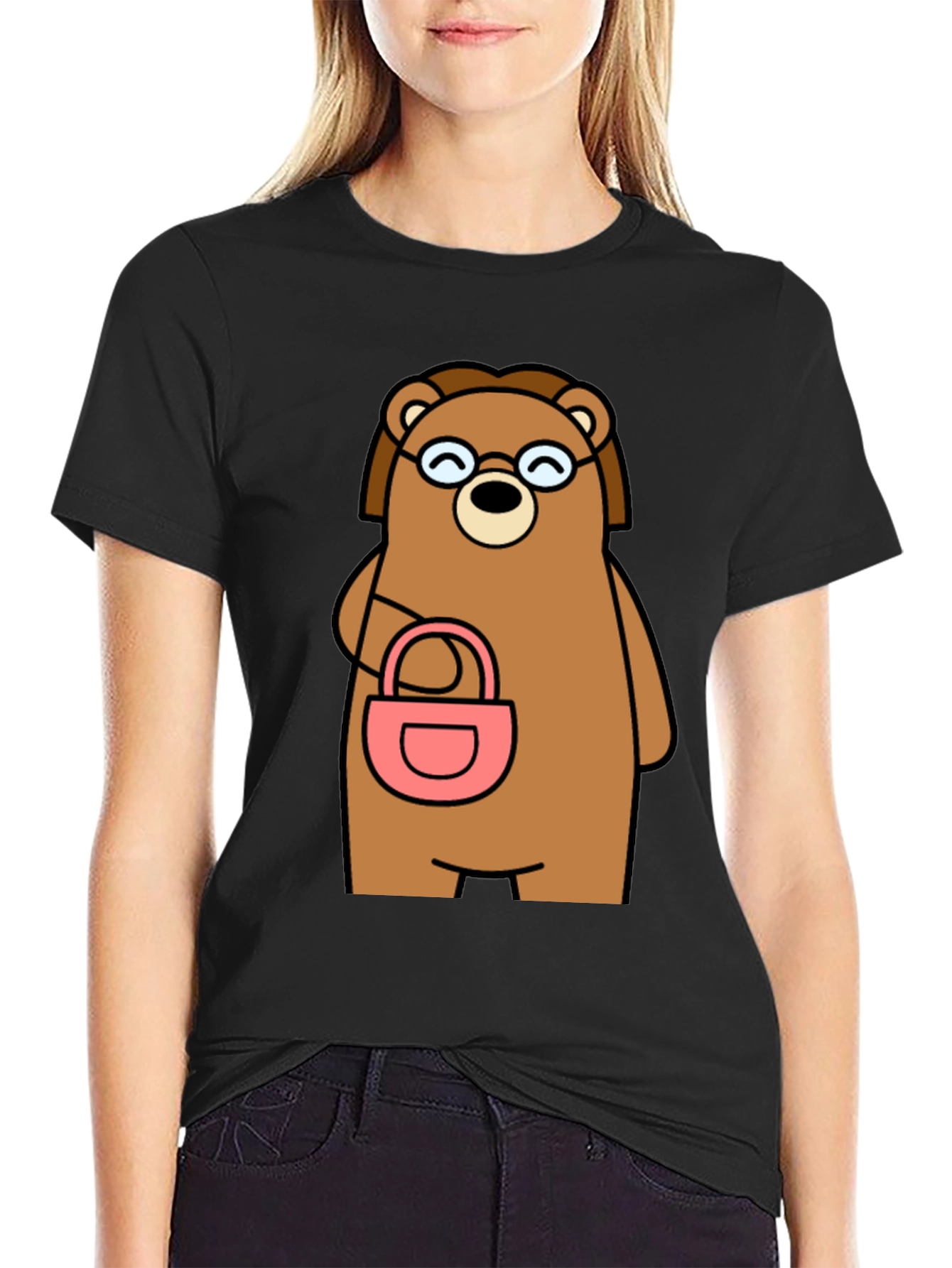 Cartoon Bear with Purse Graphic T-Shirt