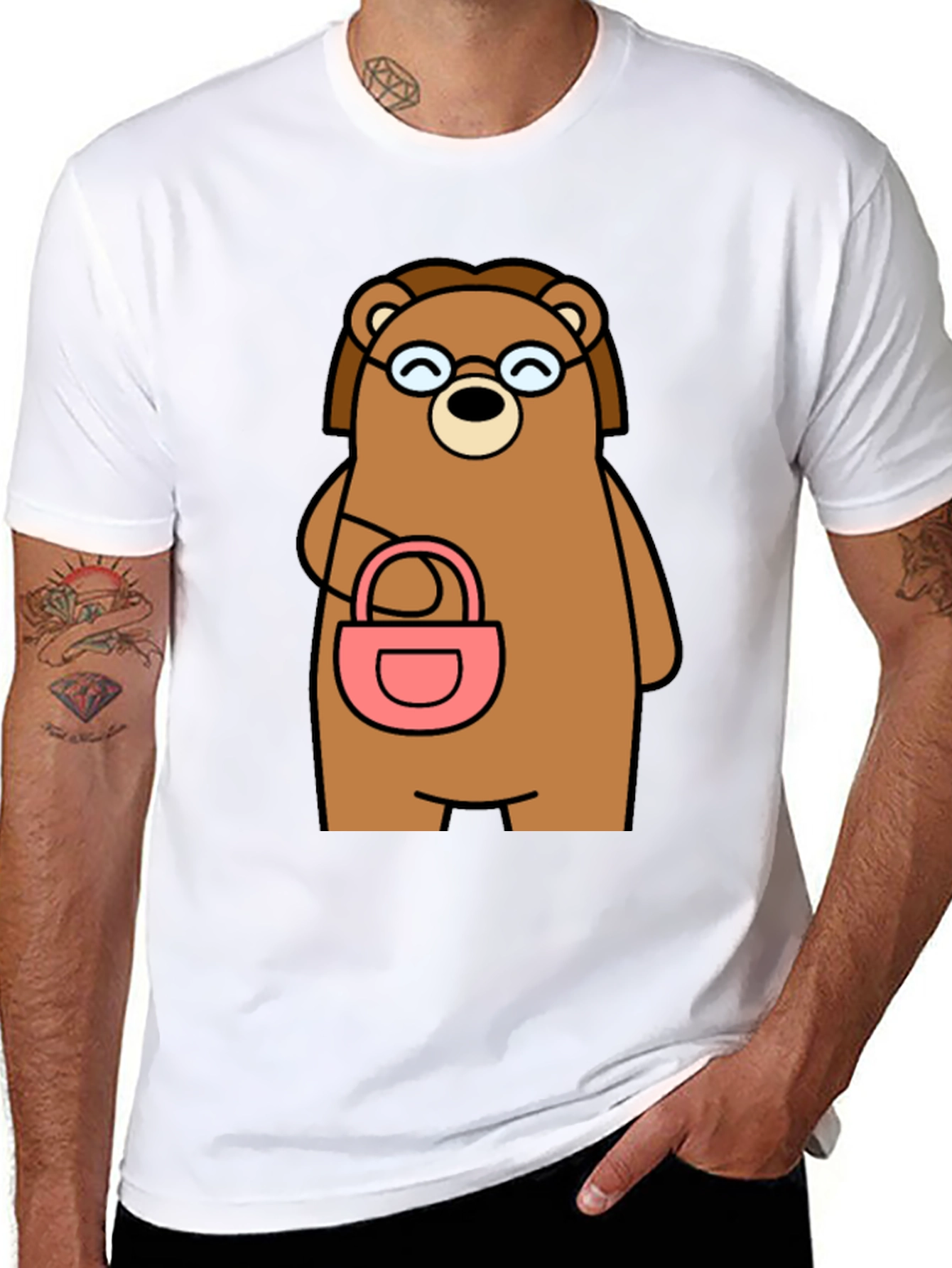 Cartoon Bear with Purse Graphic T-Shirt