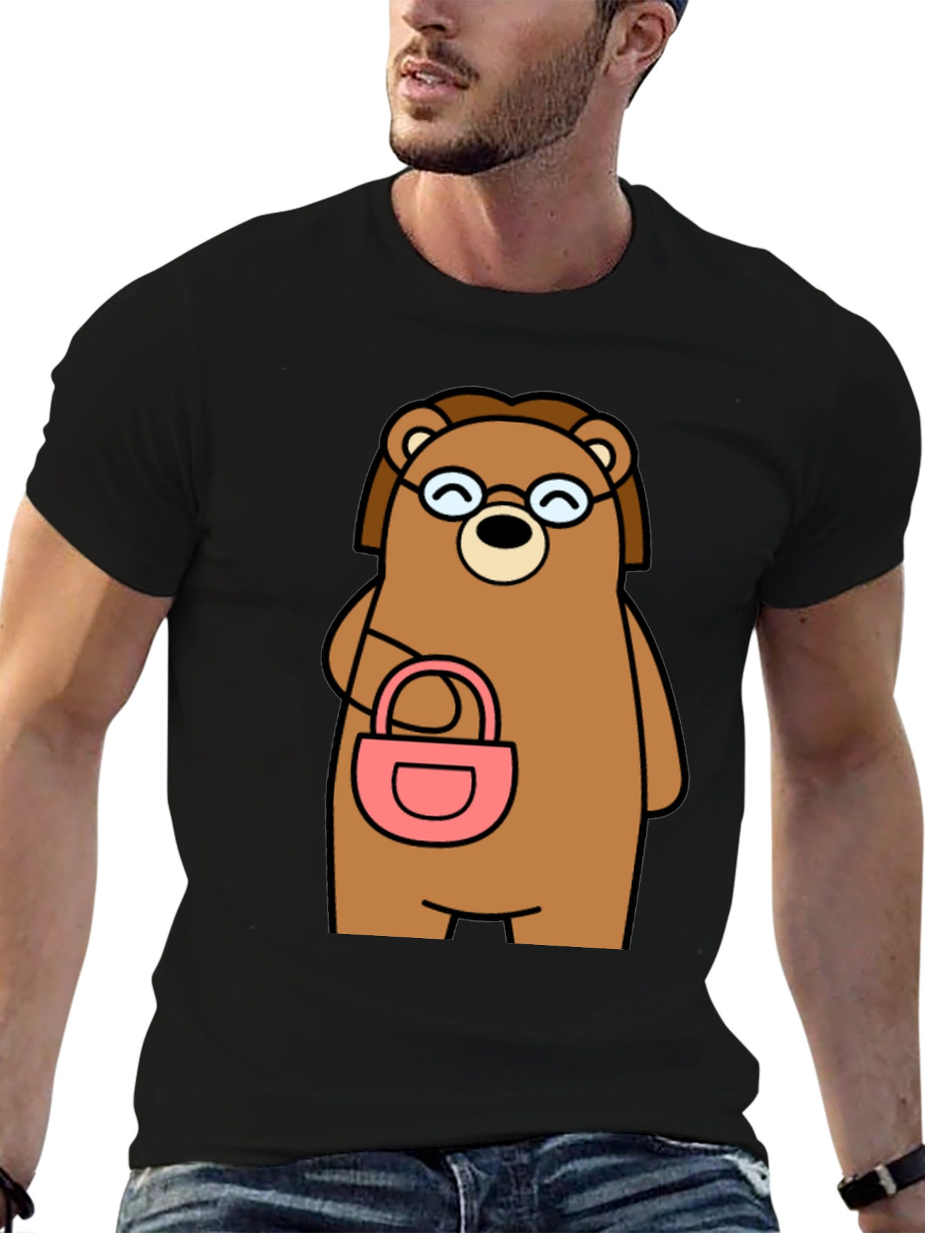 Cartoon Bear with Purse Graphic T-Shirt