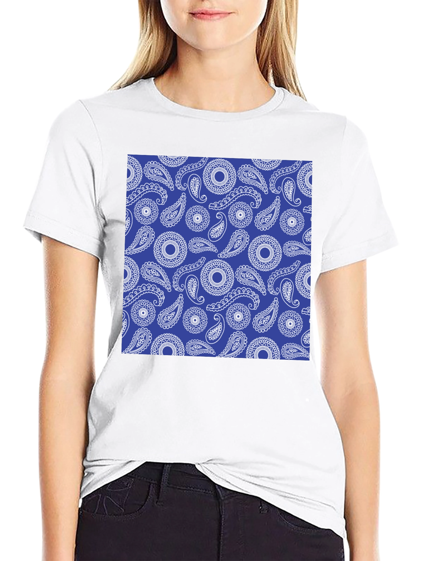 Paisley Pattern Black Crewneck T-Shirt
