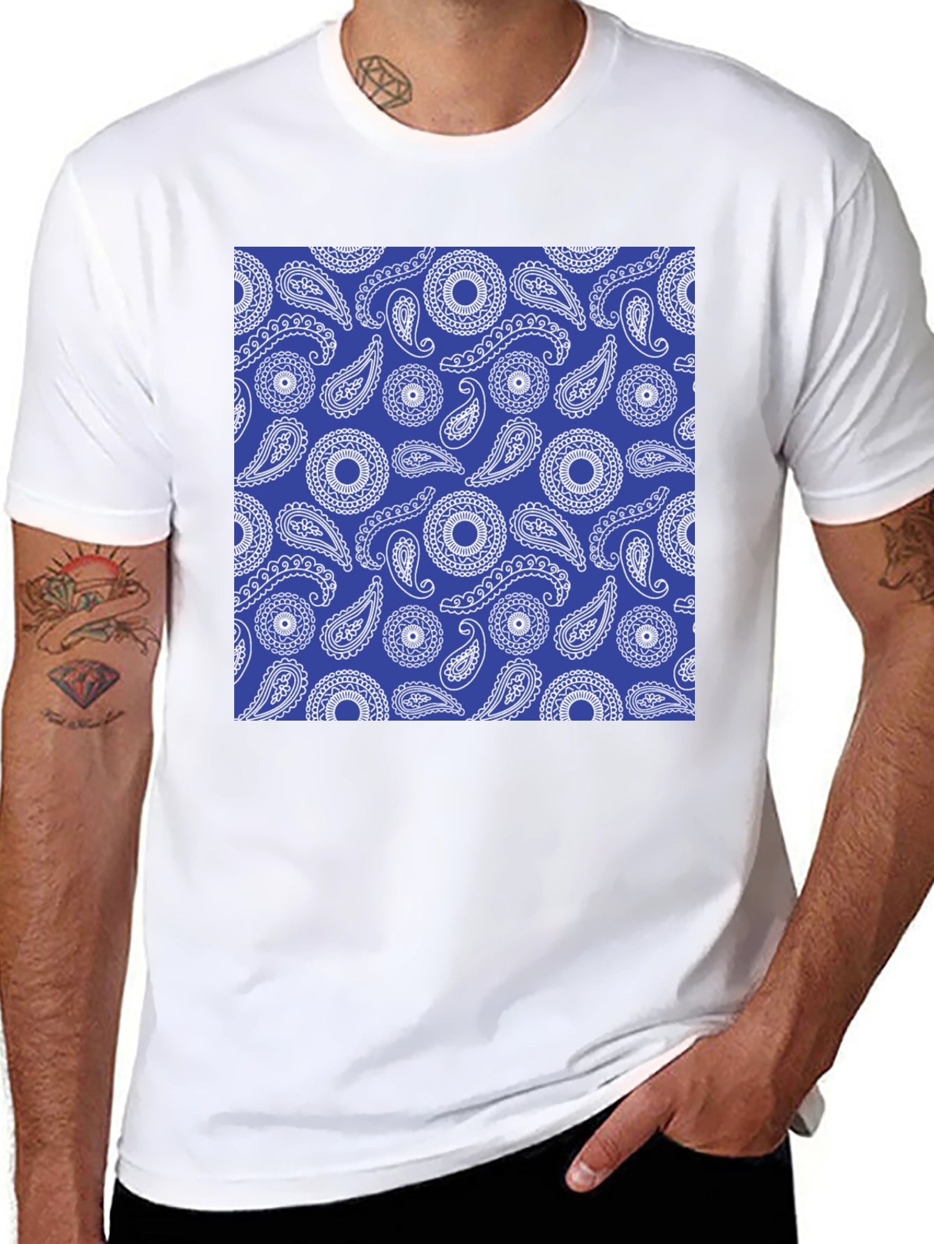 Paisley Pattern Black Crewneck T-Shirt