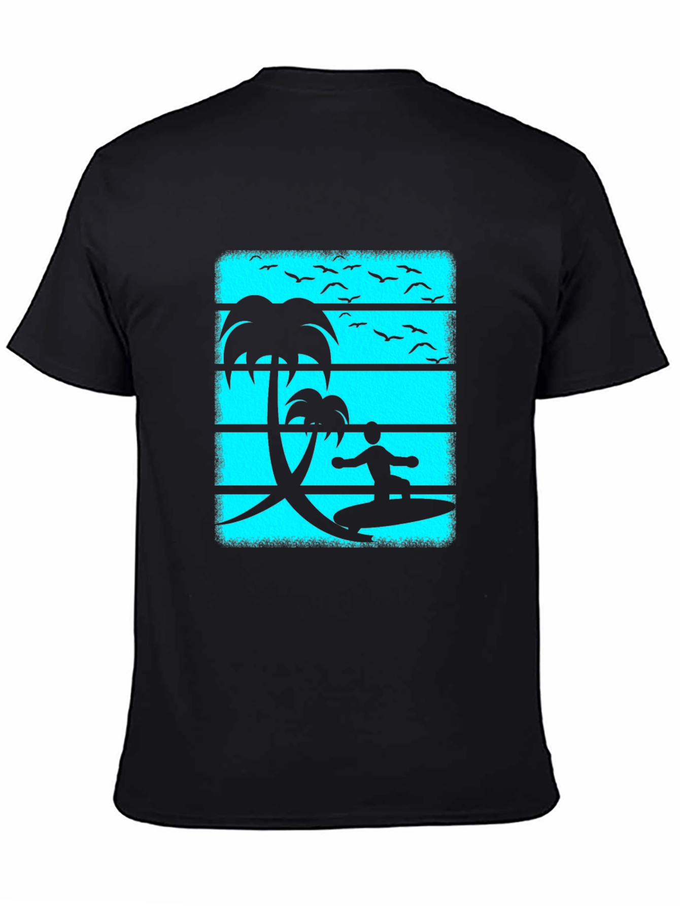 Surfer Graphic Tee - Black Cotton Beach Vibes T-Shirt
