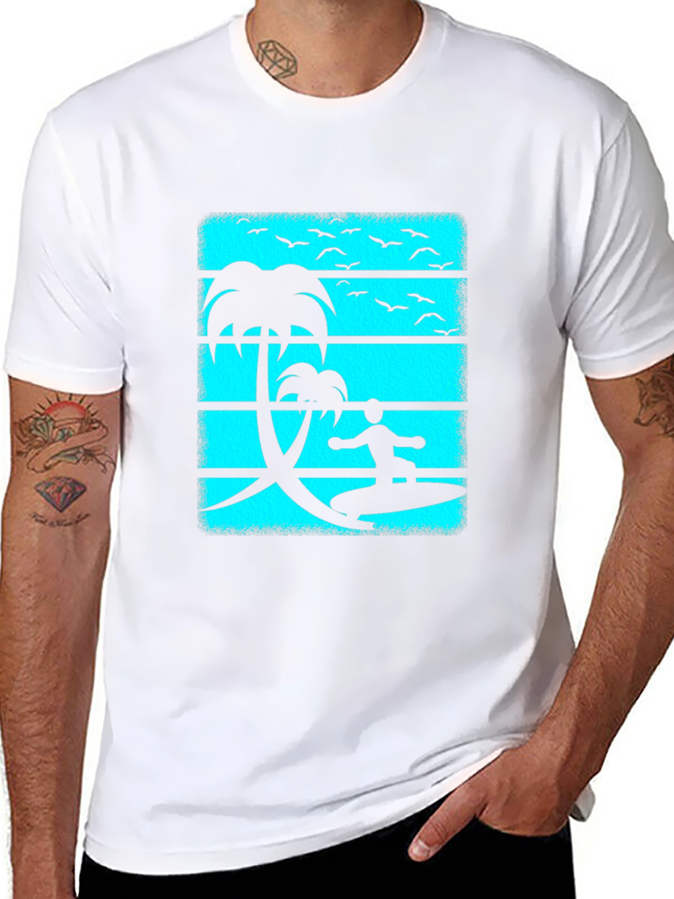 Surfer Graphic Tee - Black Cotton Beach Vibes T-Shirt