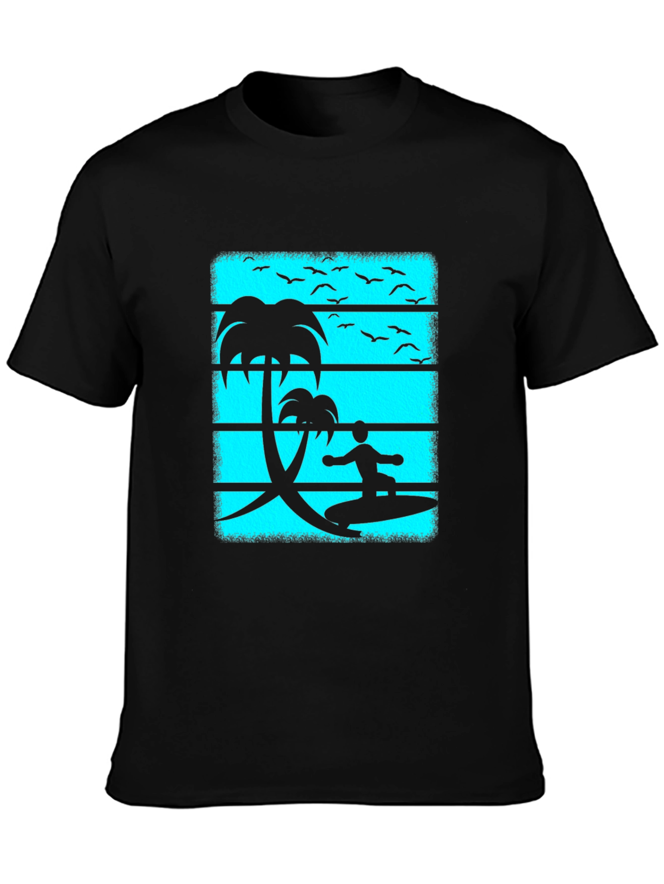 Surfer Graphic Tee - Black Cotton Beach Vibes T-Shirt