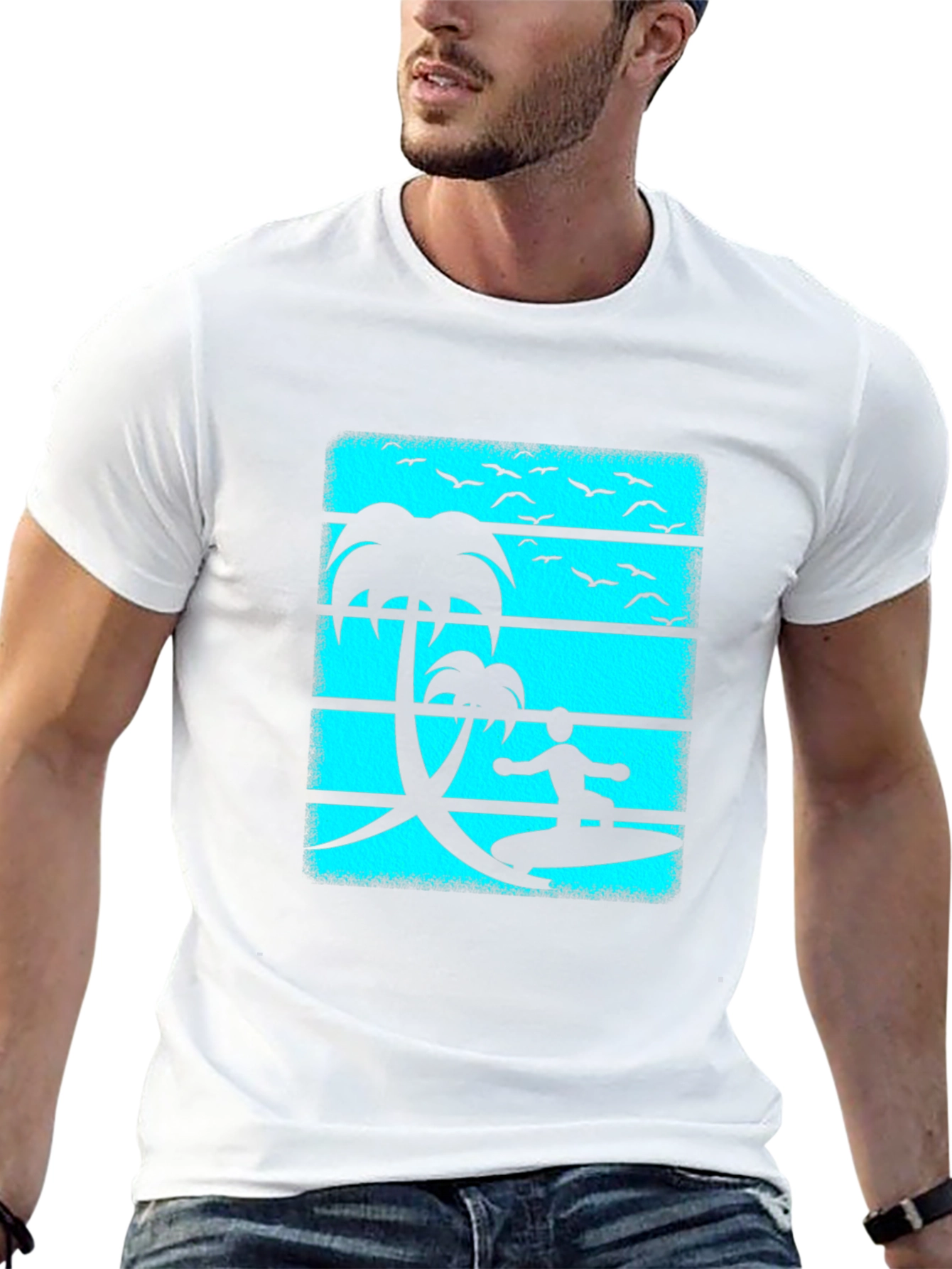 Surfer Graphic Tee - Black Cotton Beach Vibes T-Shirt