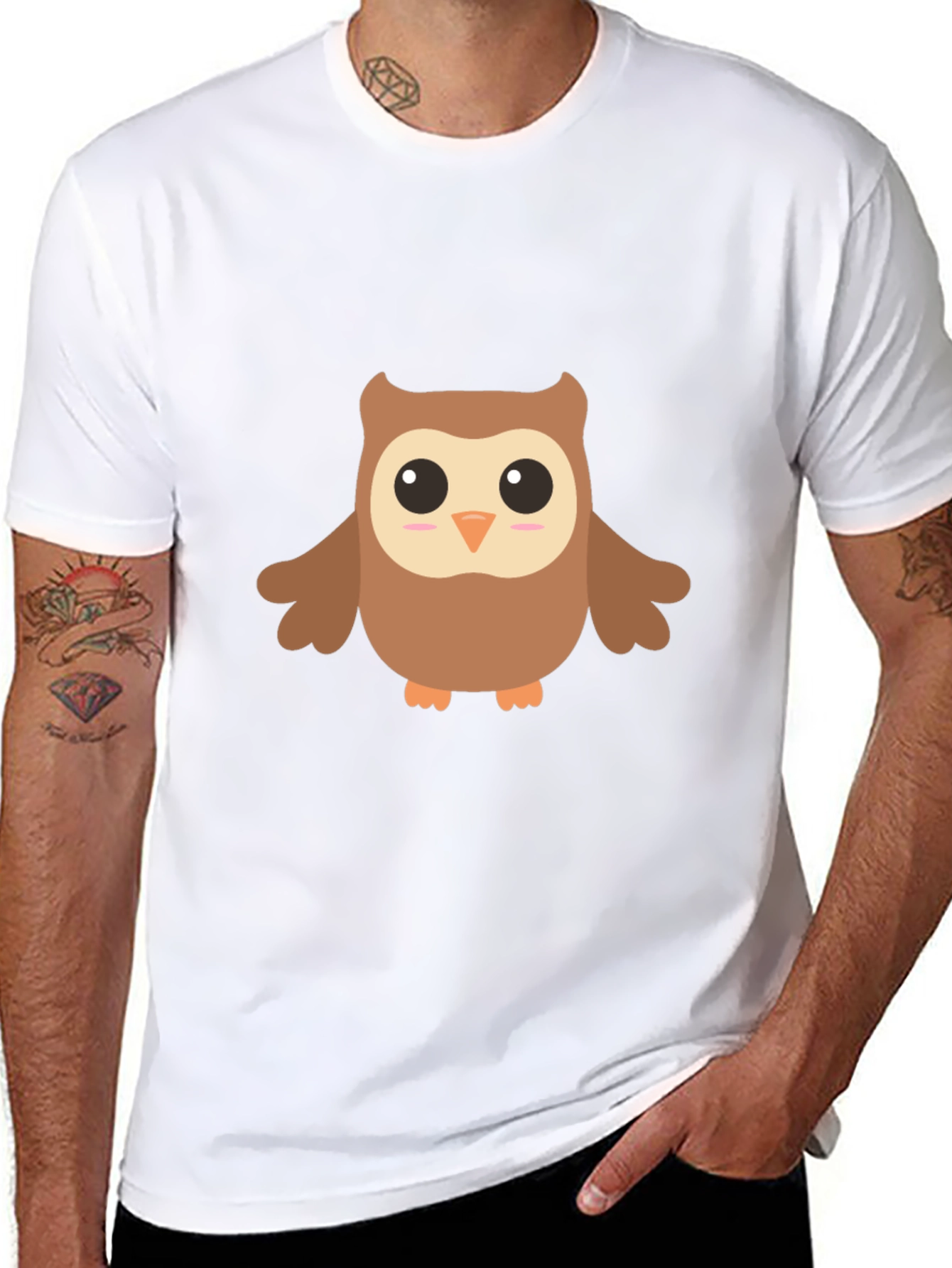 Cute Cartoon Owl Graphic Black T-Shirt