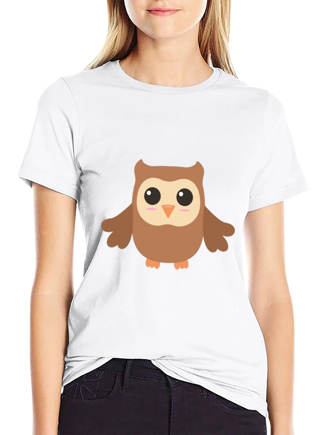 Cute Cartoon Owl Graphic Black T-Shirt