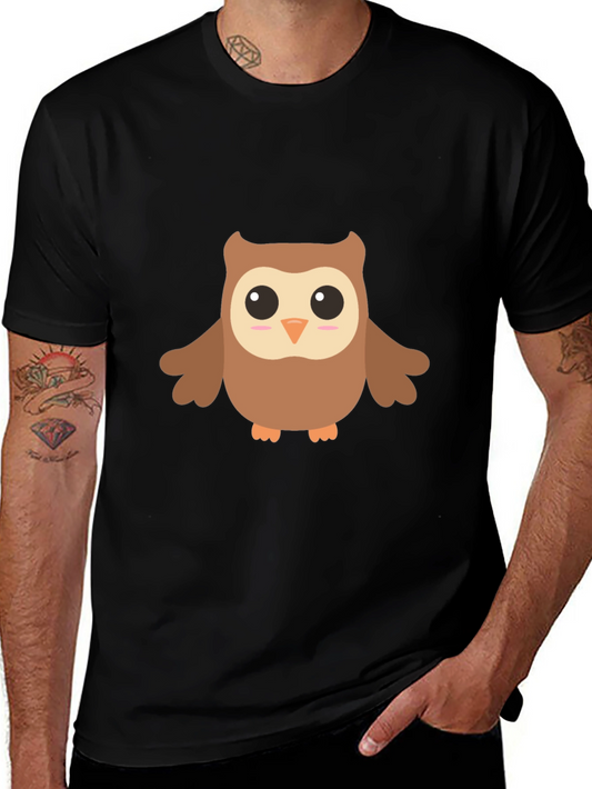 Cute Cartoon Owl Graphic Black T-Shirt