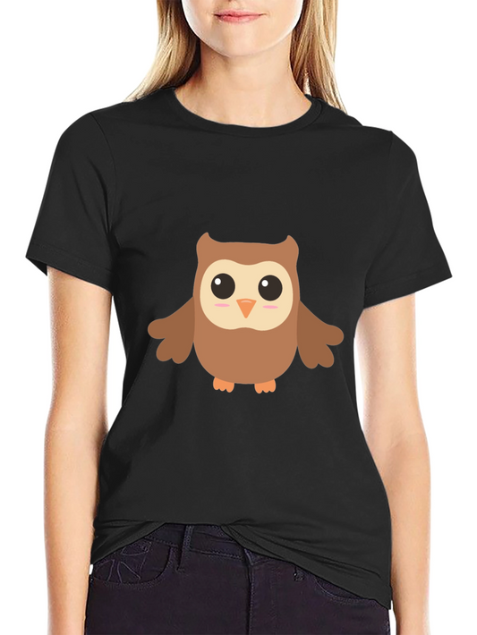 Cute Cartoon Owl Graphic Black T-Shirt