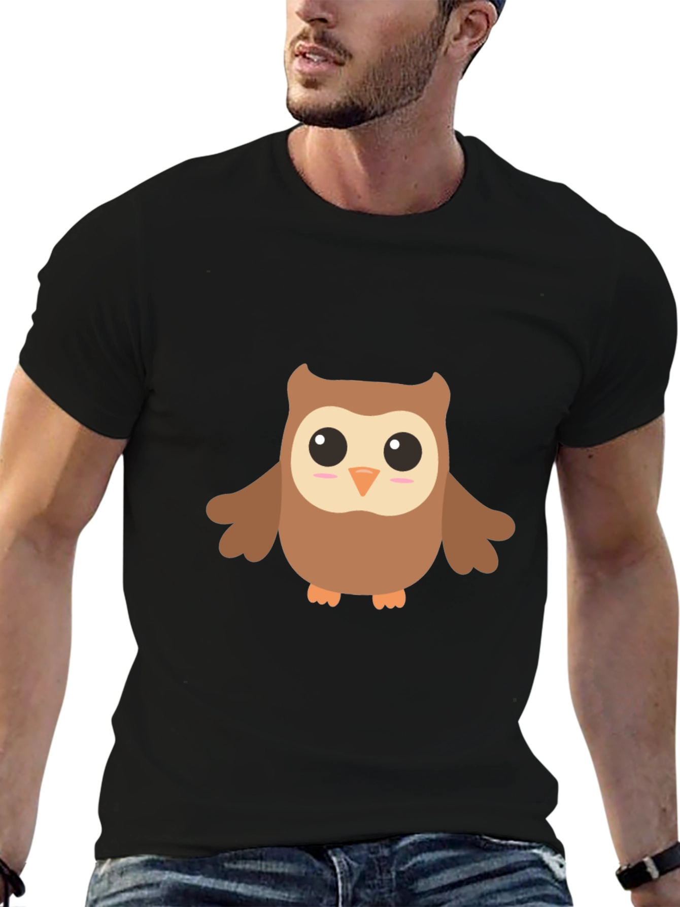 Cute Cartoon Owl Graphic Black T-Shirt