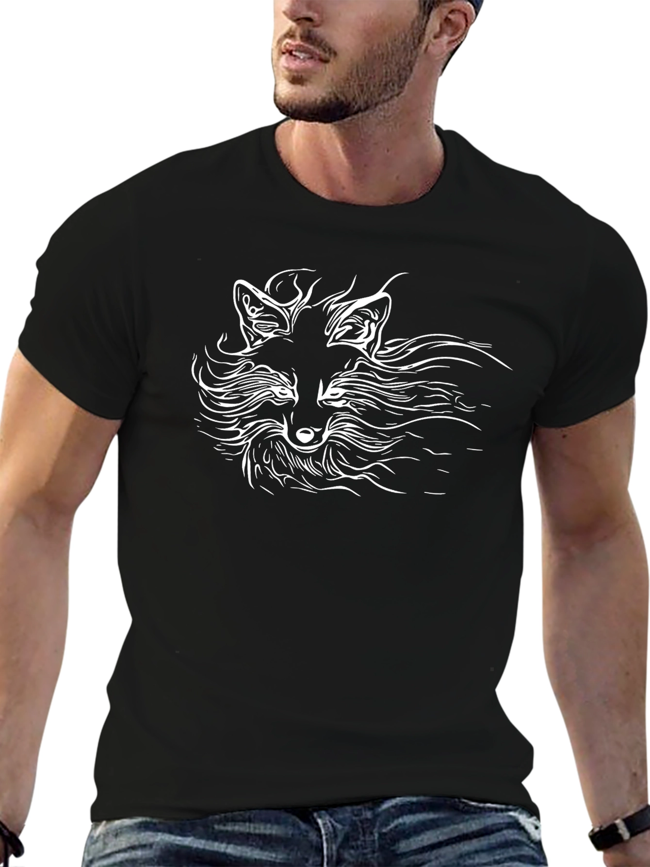 Fox Graphic Print Black T-Shirt