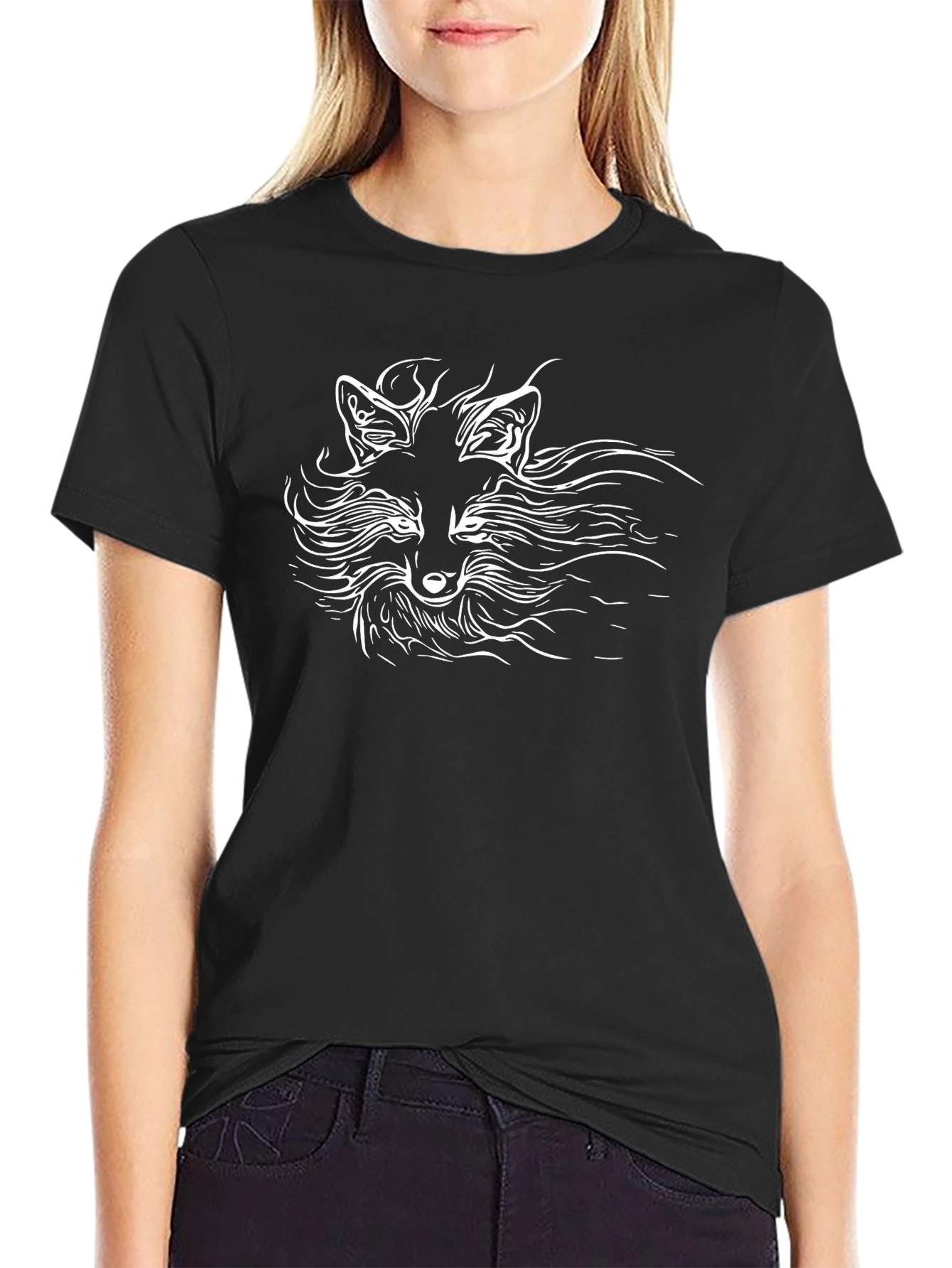 Fox Graphic Print Black T-Shirt