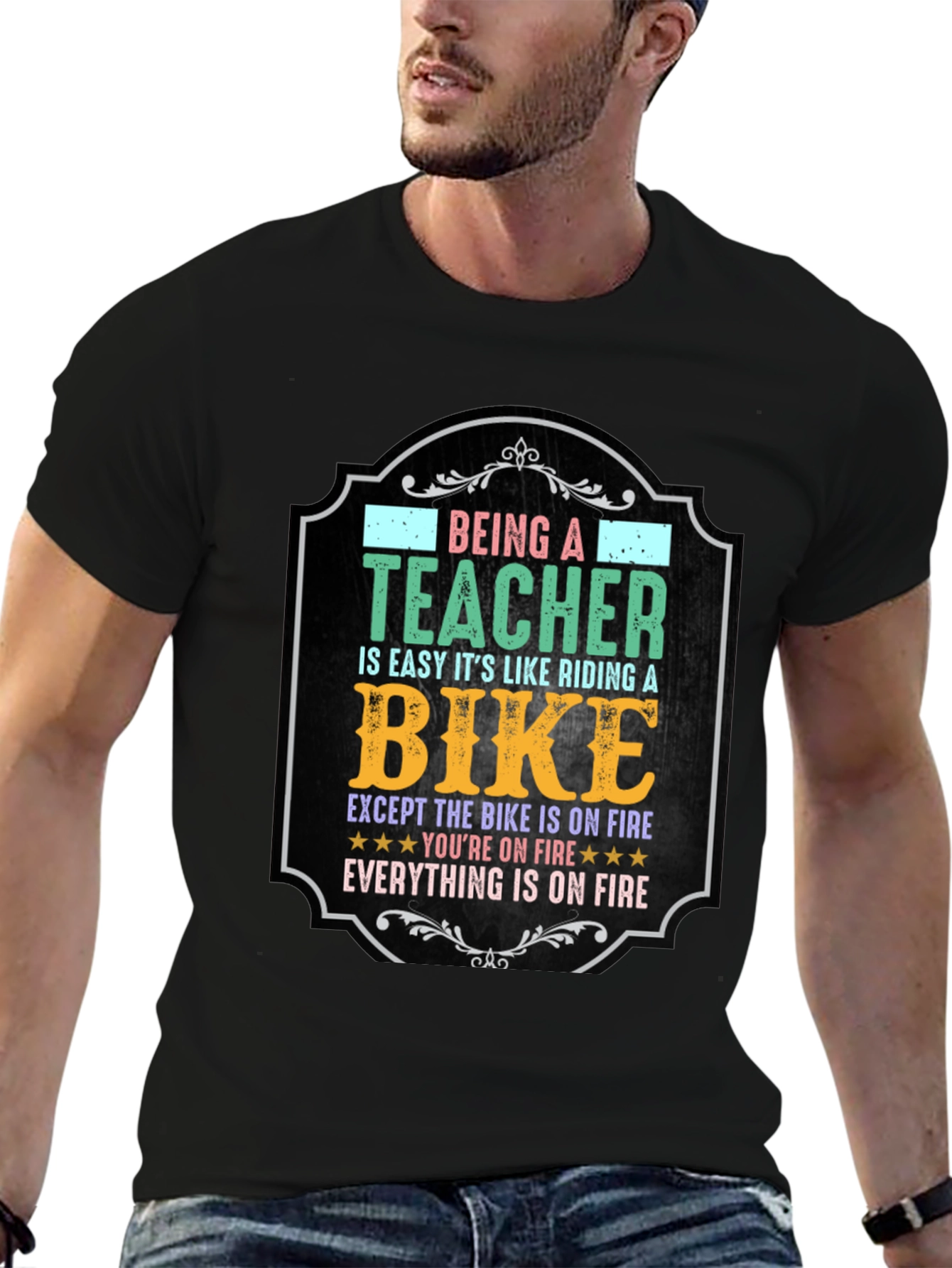 Funny Teacher T-Shirt: Riding a Bike on Fire