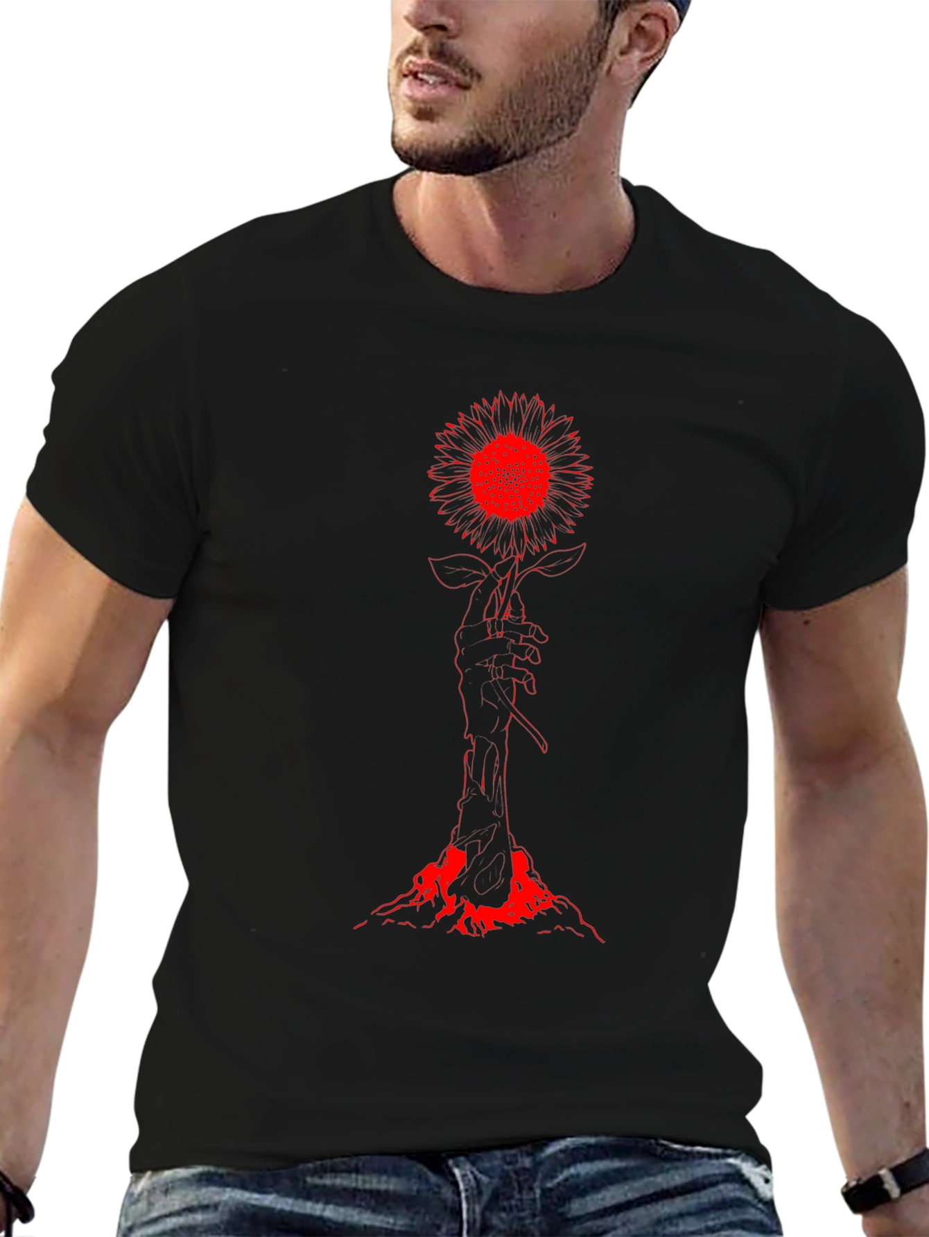 Red Sunflower Graphic Tee - Dark Aesthetic