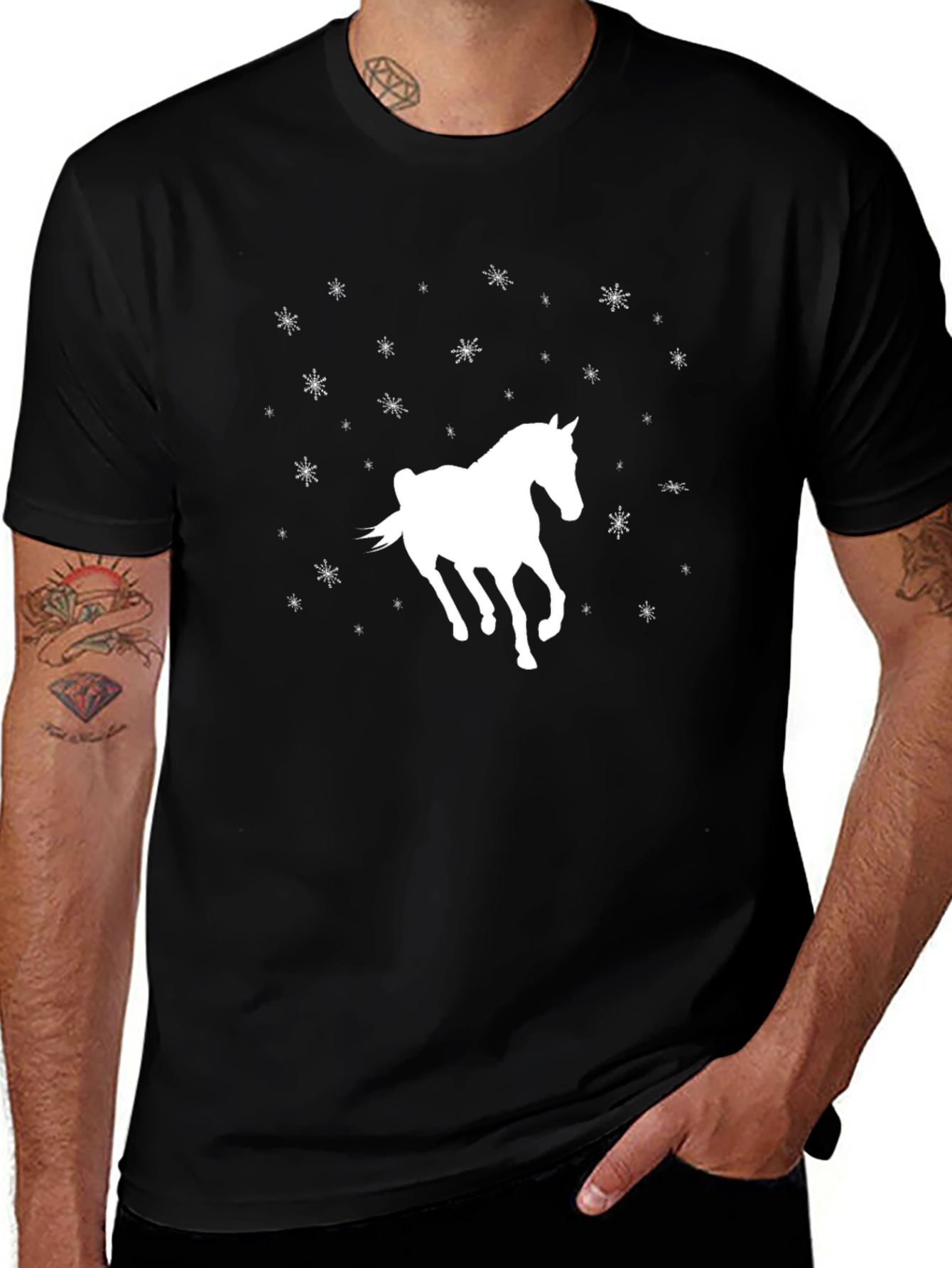 Horse & Snowflake Black Graphic Tee