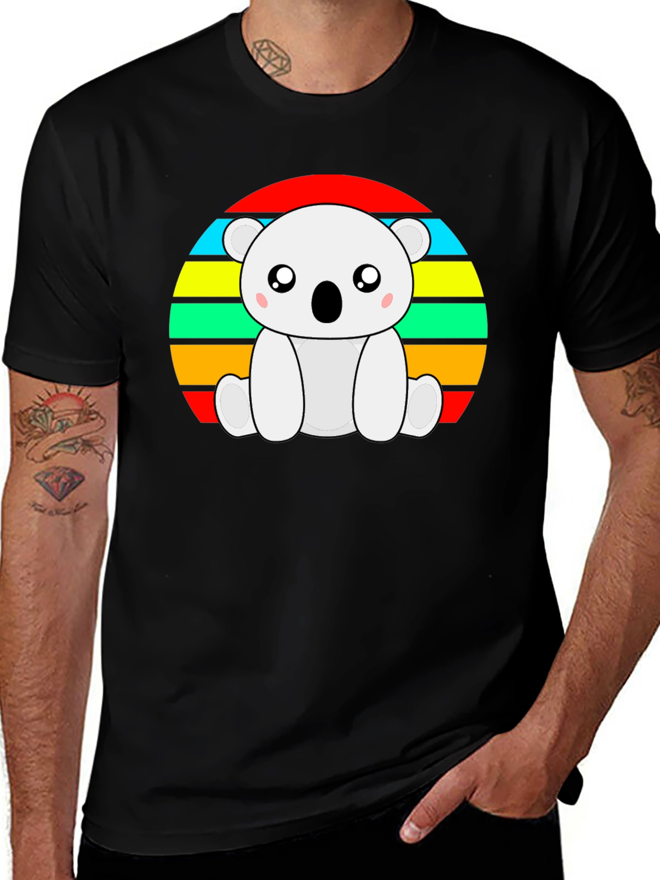 Cute Koala Bear Retro Striped T-Shirt