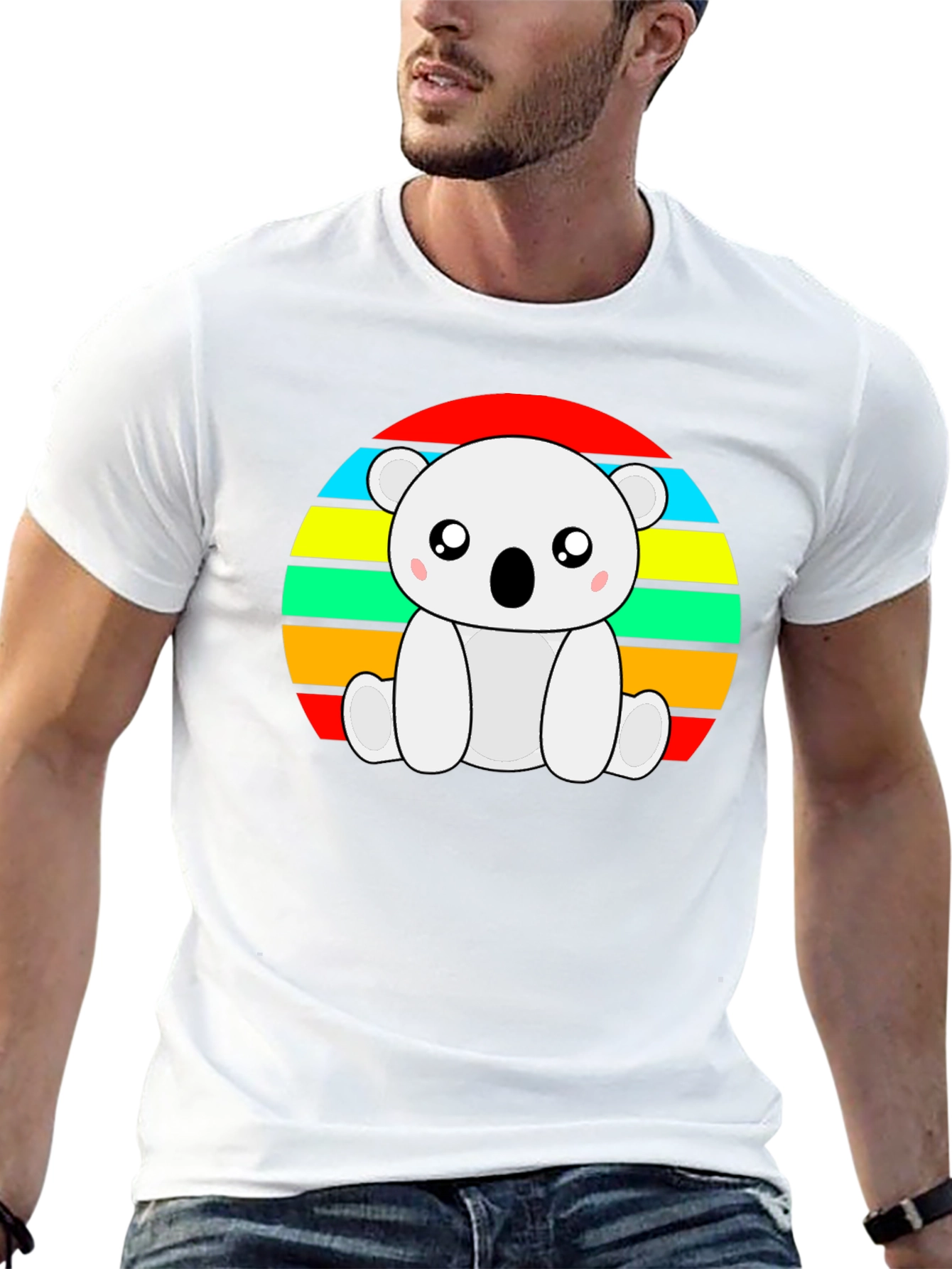 Cute Koala Bear Retro Striped T-Shirt