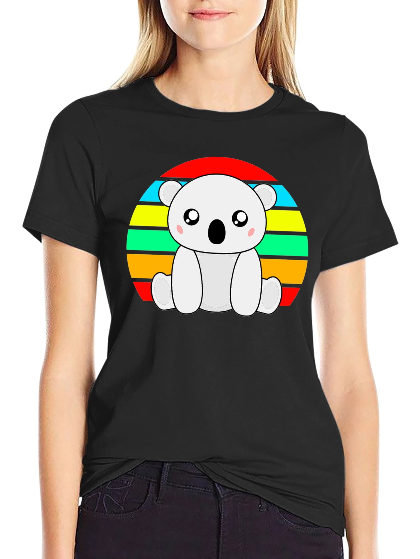 Cute Koala Bear Retro Striped T-Shirt