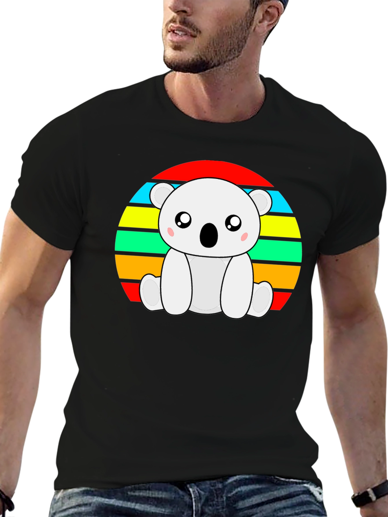 Cute Koala Bear Retro Striped T-Shirt