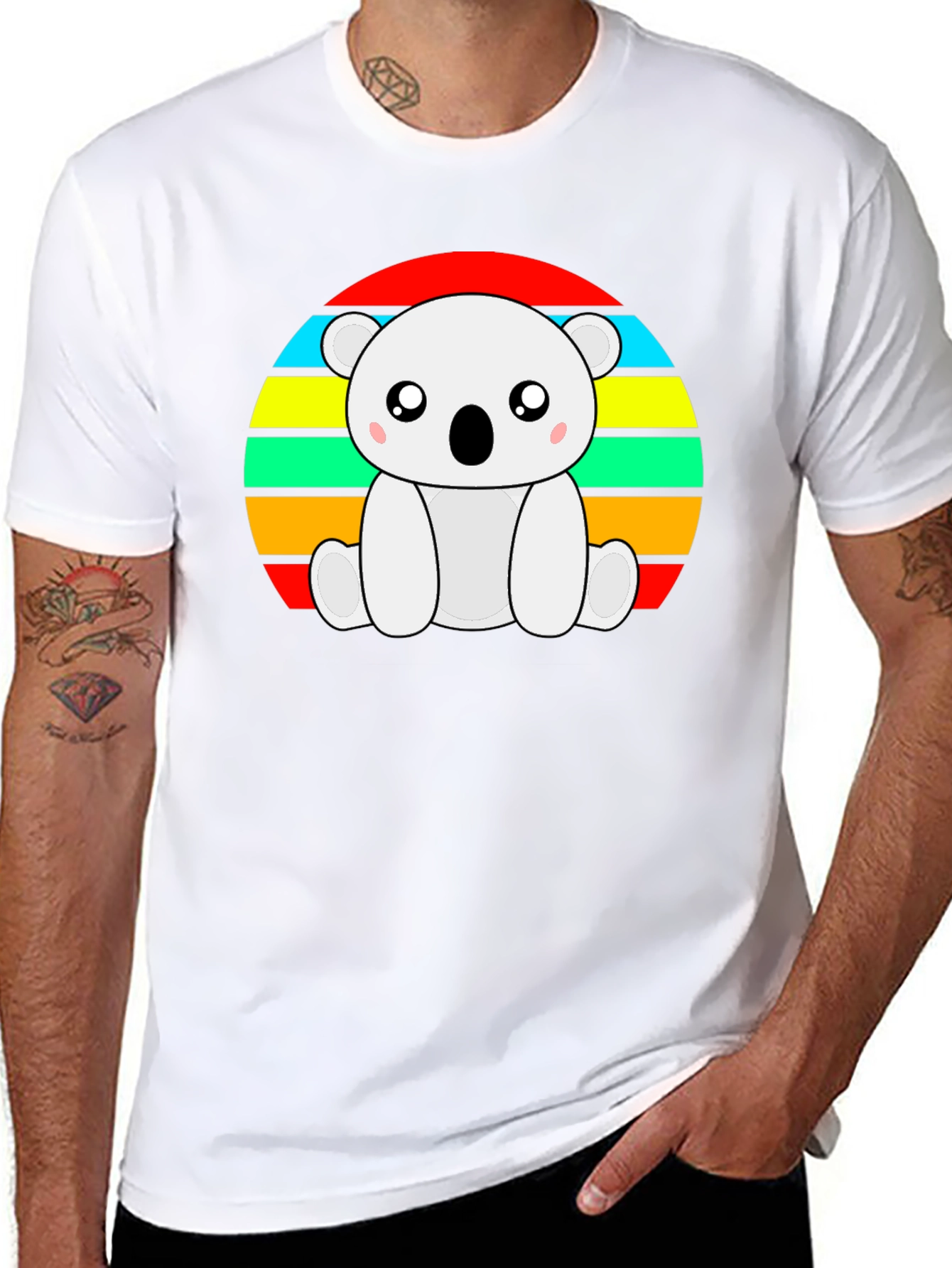 Cute Koala Bear Retro Striped T-Shirt