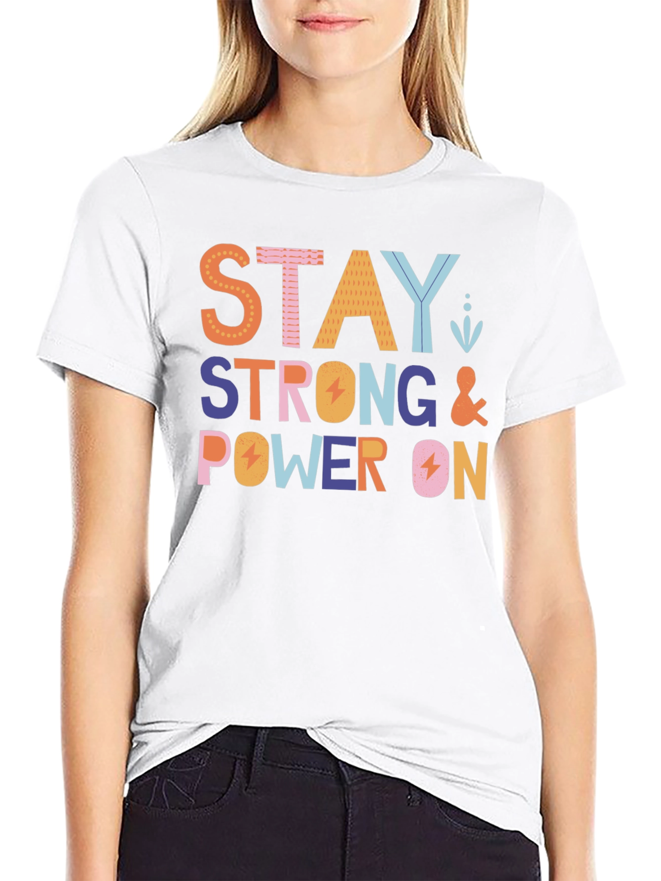 Stay Strong Power On Graphic Tee - Black