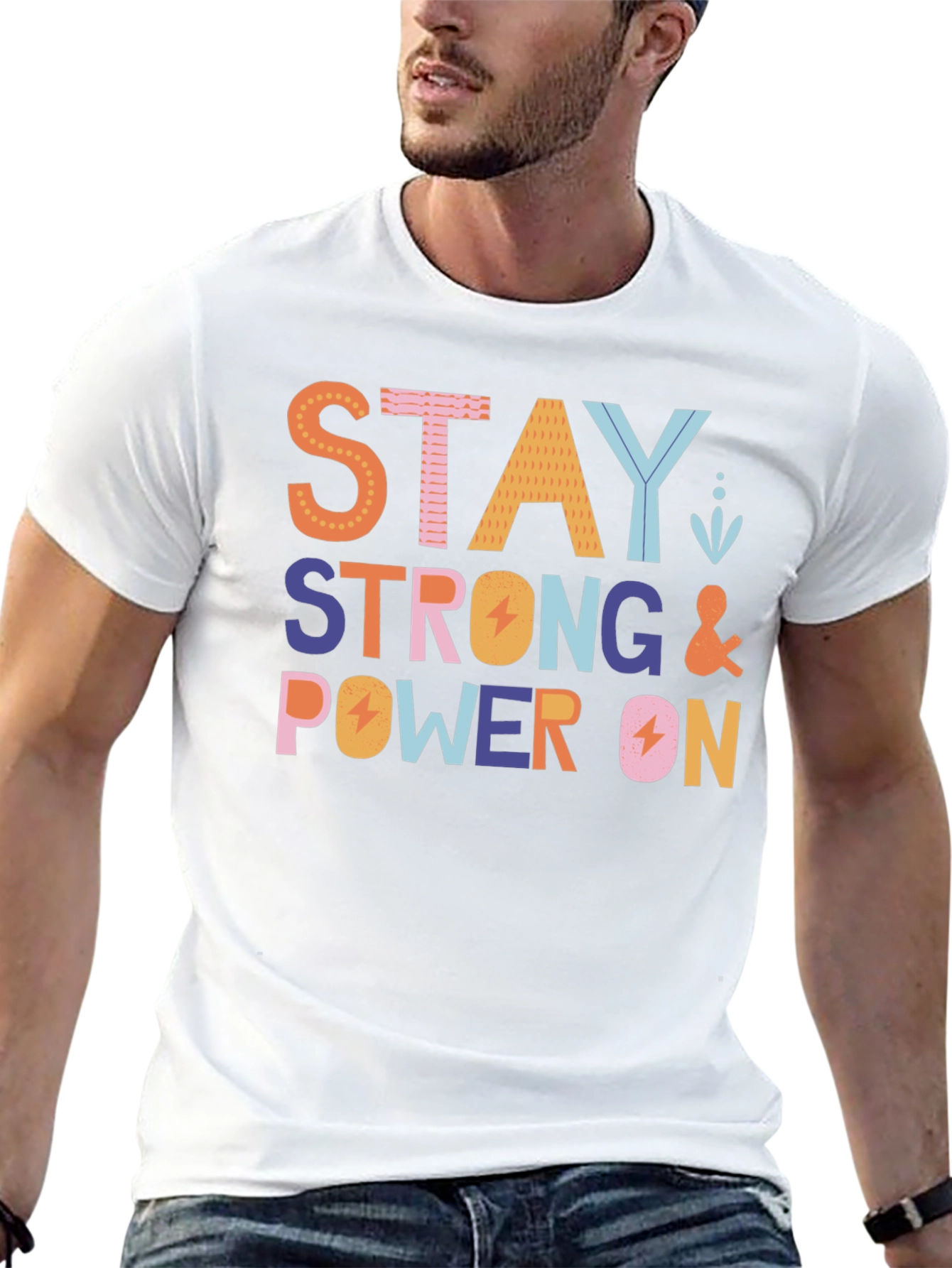 Stay Strong Power On Graphic Tee - Black