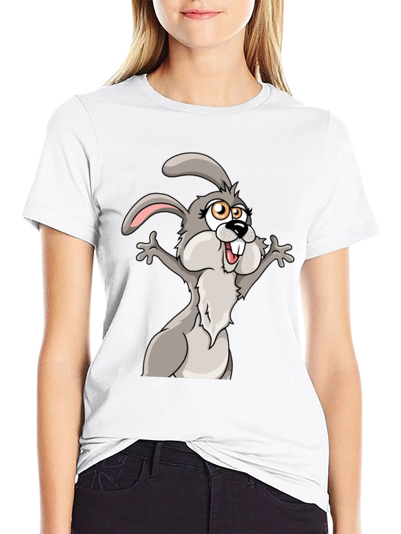 Funny Cartoon Bunny T-Shirt - Black