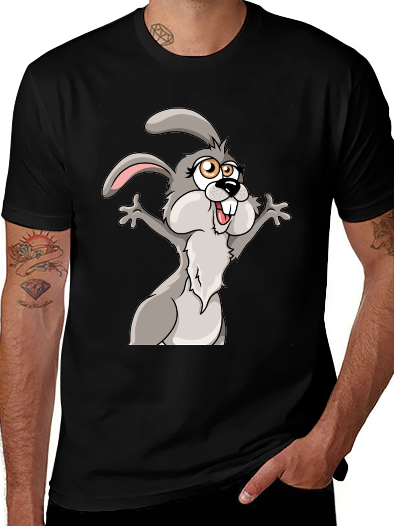 Funny Cartoon Bunny T-Shirt - Black