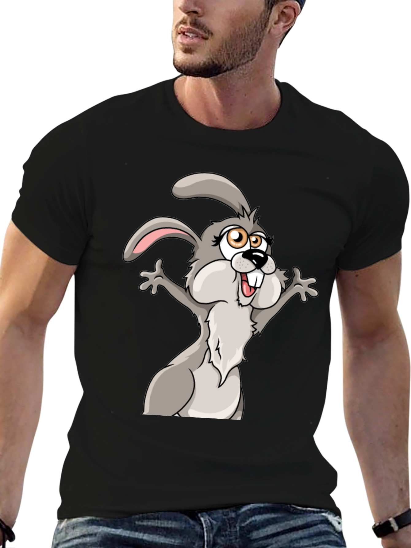 Funny Cartoon Bunny T-Shirt - Black