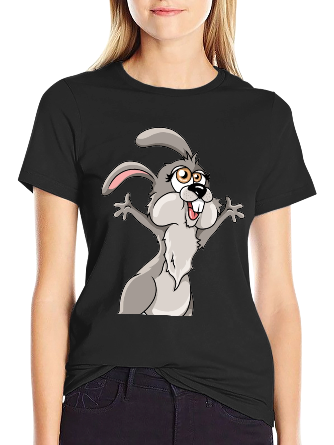Funny Cartoon Bunny T-Shirt - Black
