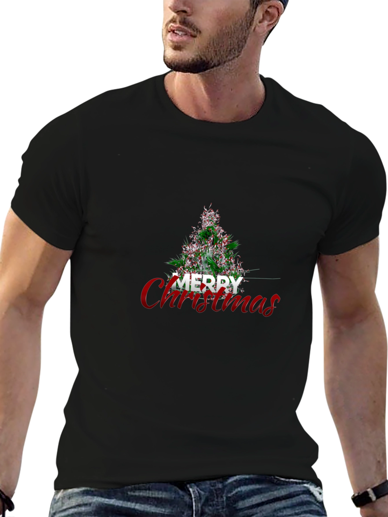 Festive Merry Christmas Tree Graphic Tee - Holiday Apparel