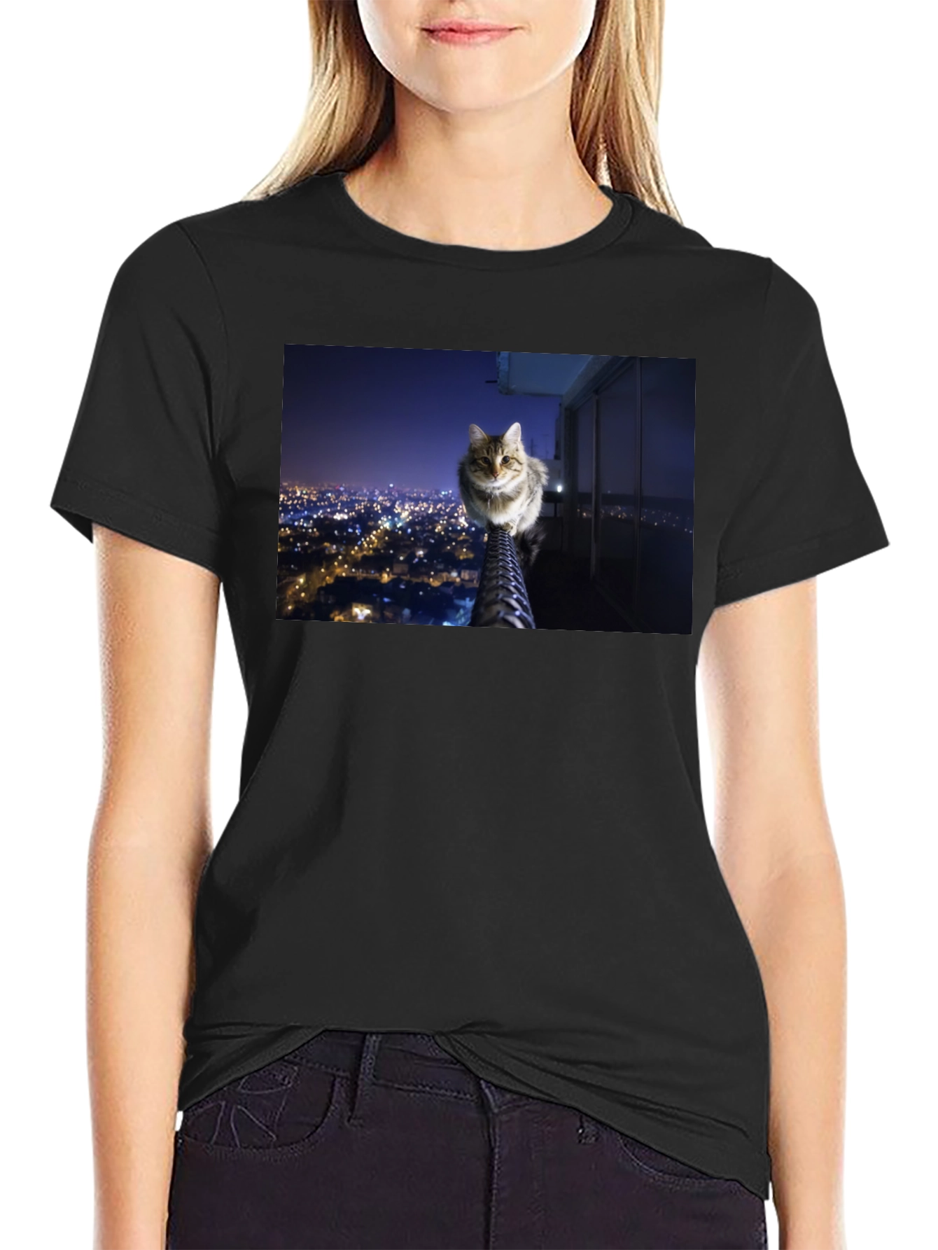 Cat on City View T-Shirt