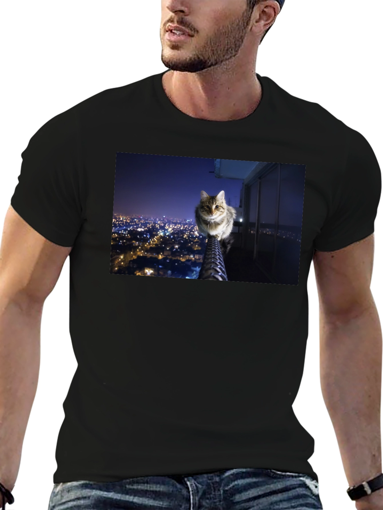 Cat on City View T-Shirt