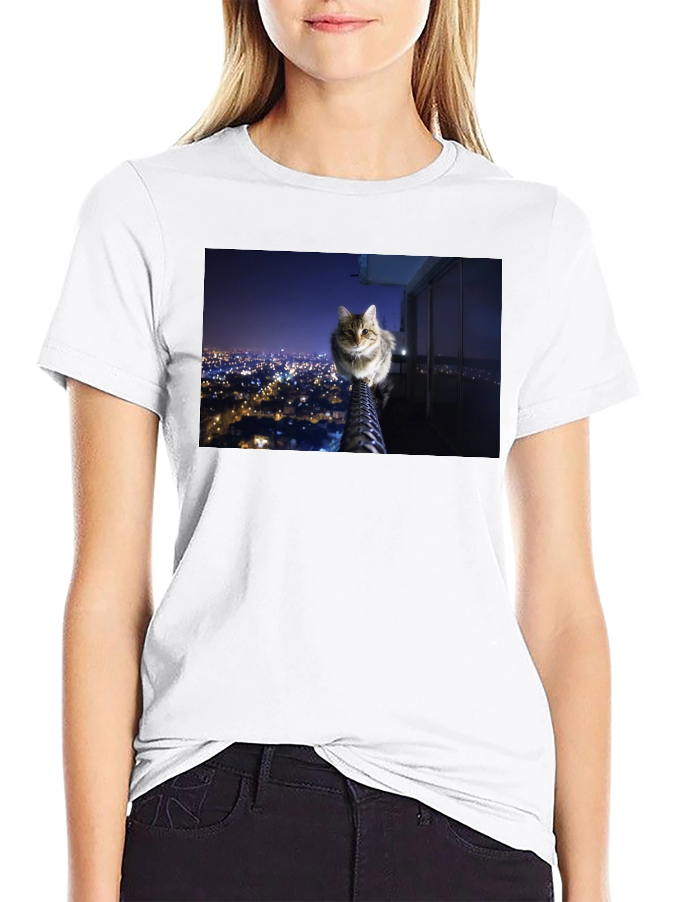 Cat on City View T-Shirt