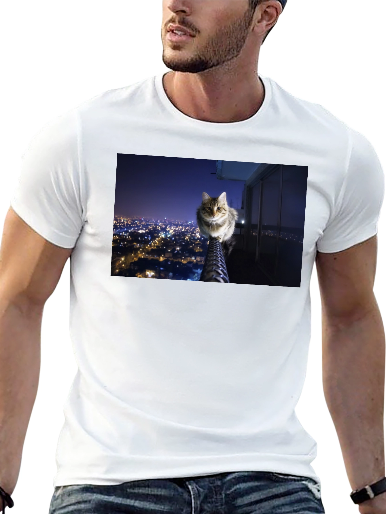 Cat on City View T-Shirt