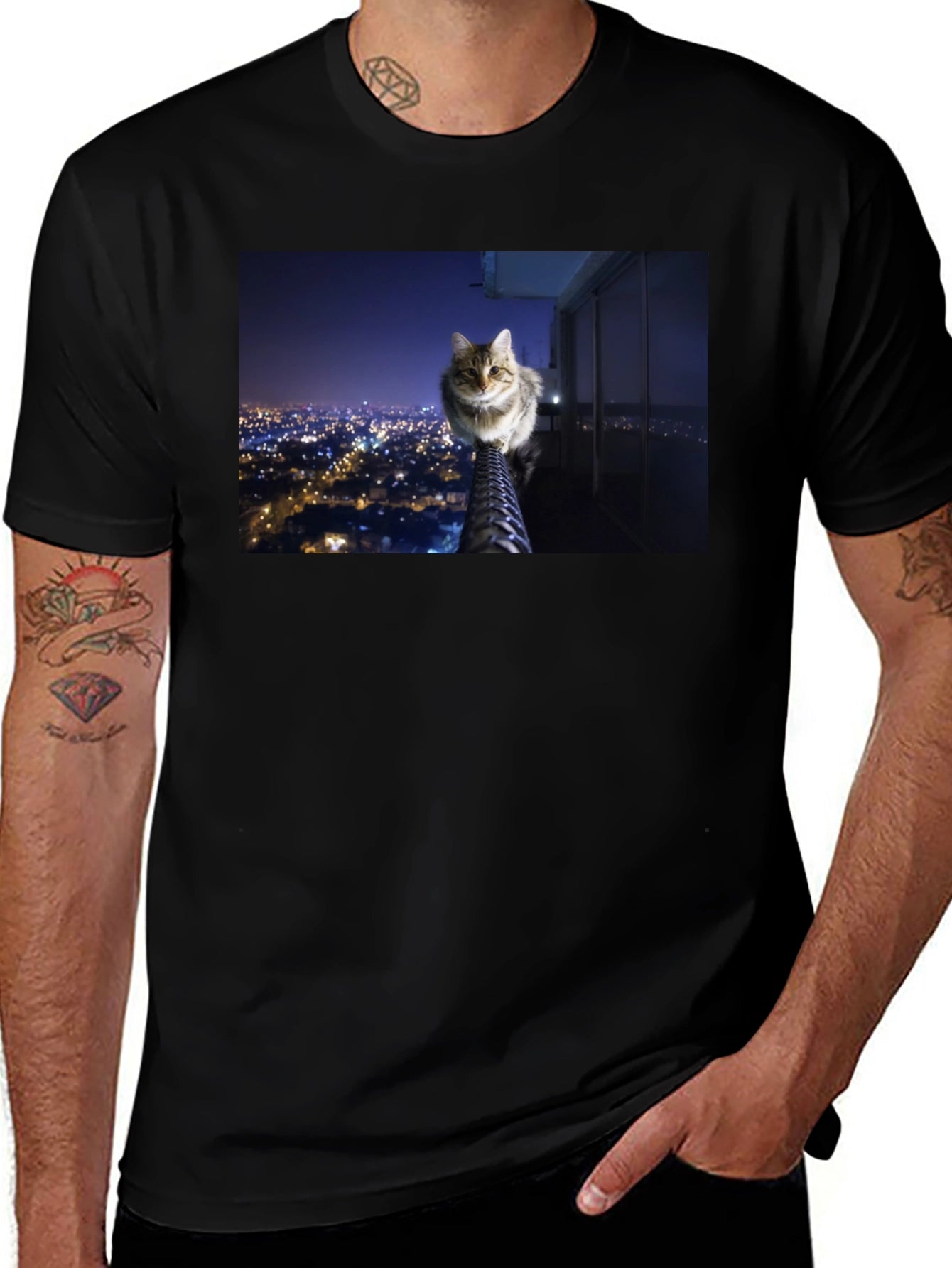 Cat on City View T-Shirt