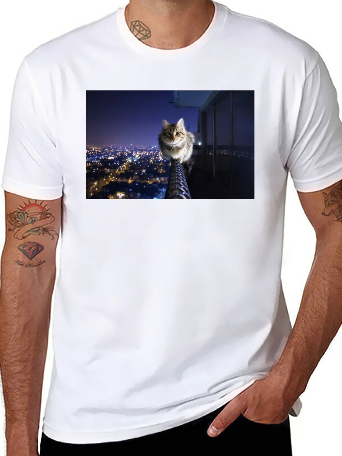Cat on City View T-Shirt
