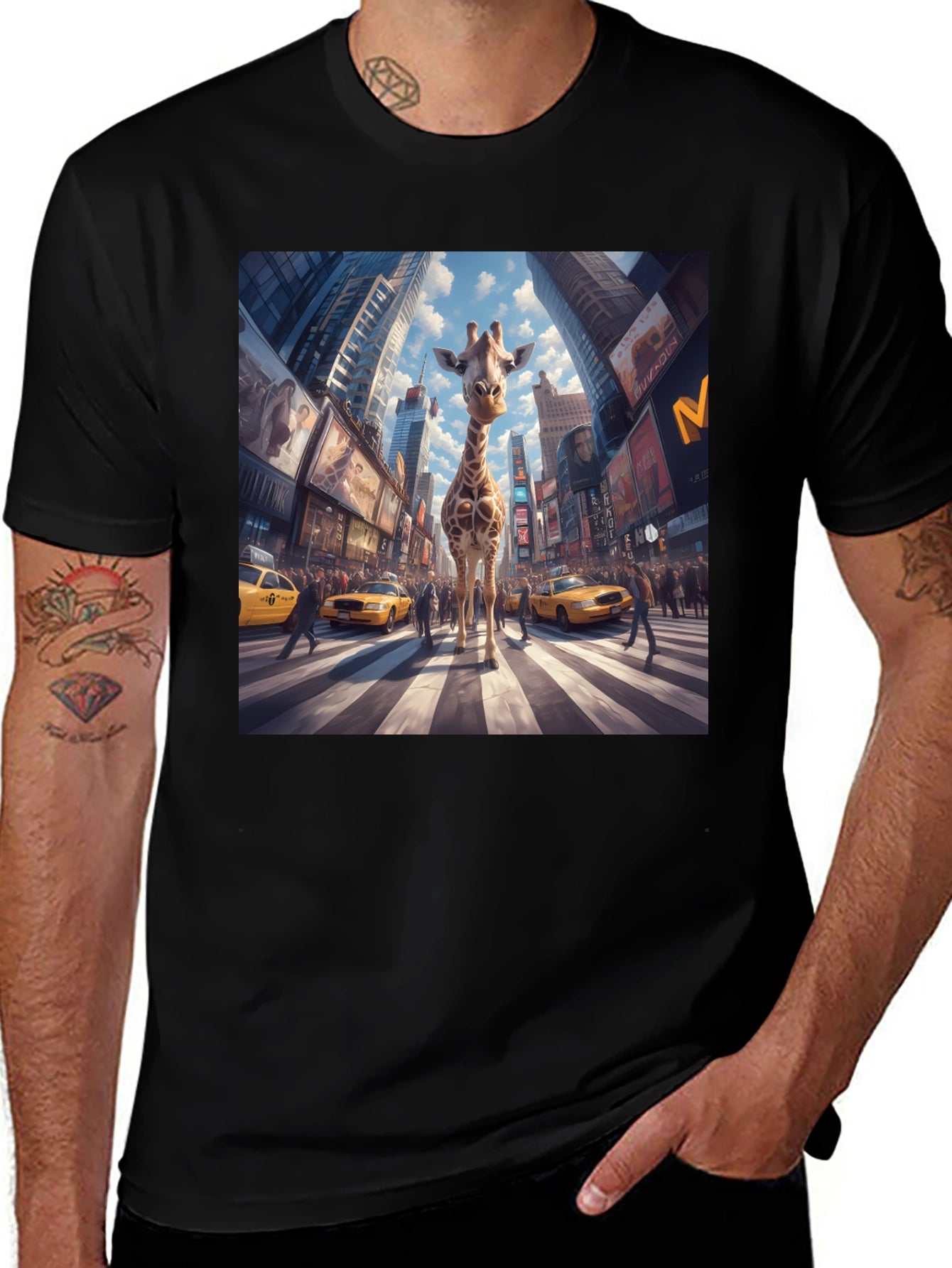 Giraffe in Times Square Black Tee